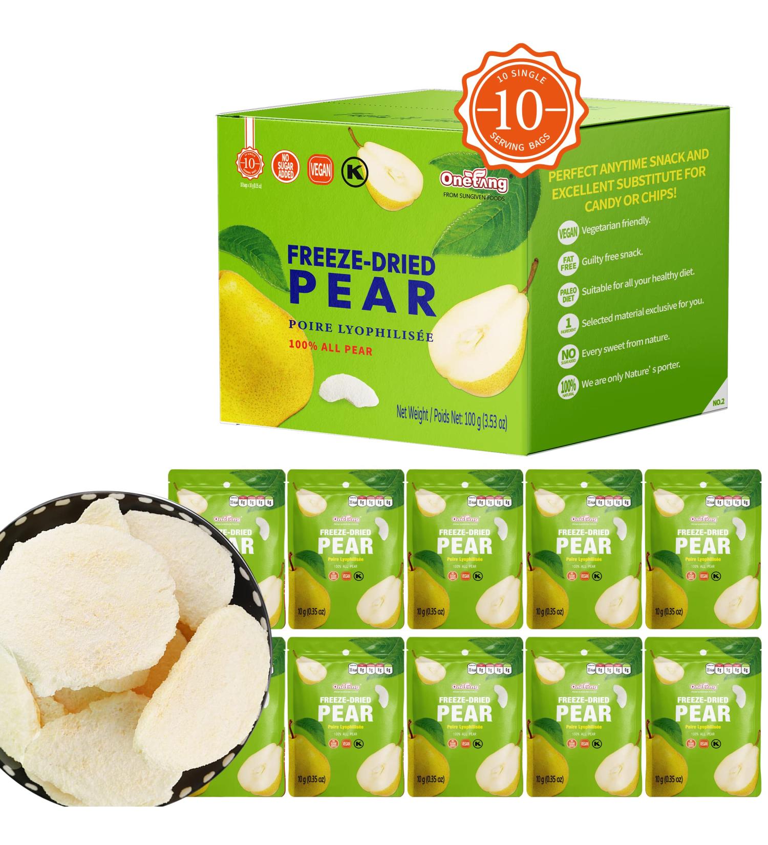 ONETANG Freeze-Dried Fruit Pears Chips 10 Pack - Non GMO, Kosher, Gluten-Free, Vegan, No Added Sugar - Healthy Snack, 0.35 Ounce Single-Serve Pack | Holiday Gifts - Buy Online on GoSupps.com