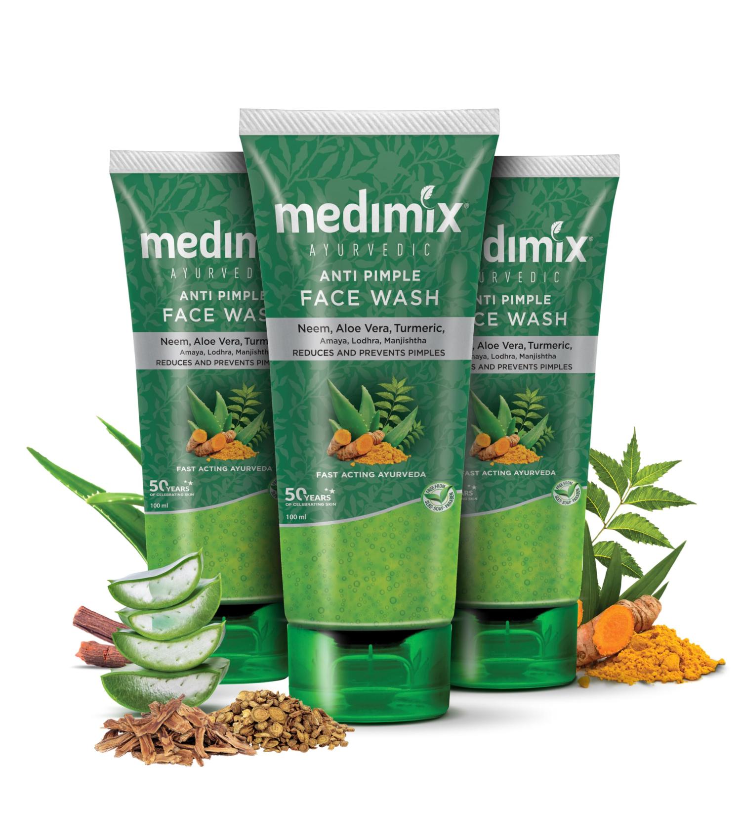 Medimix Ayurvedic Anti Pimple Face Wash 100ml (Pack of 3) - Buy Online on GoSupps.com