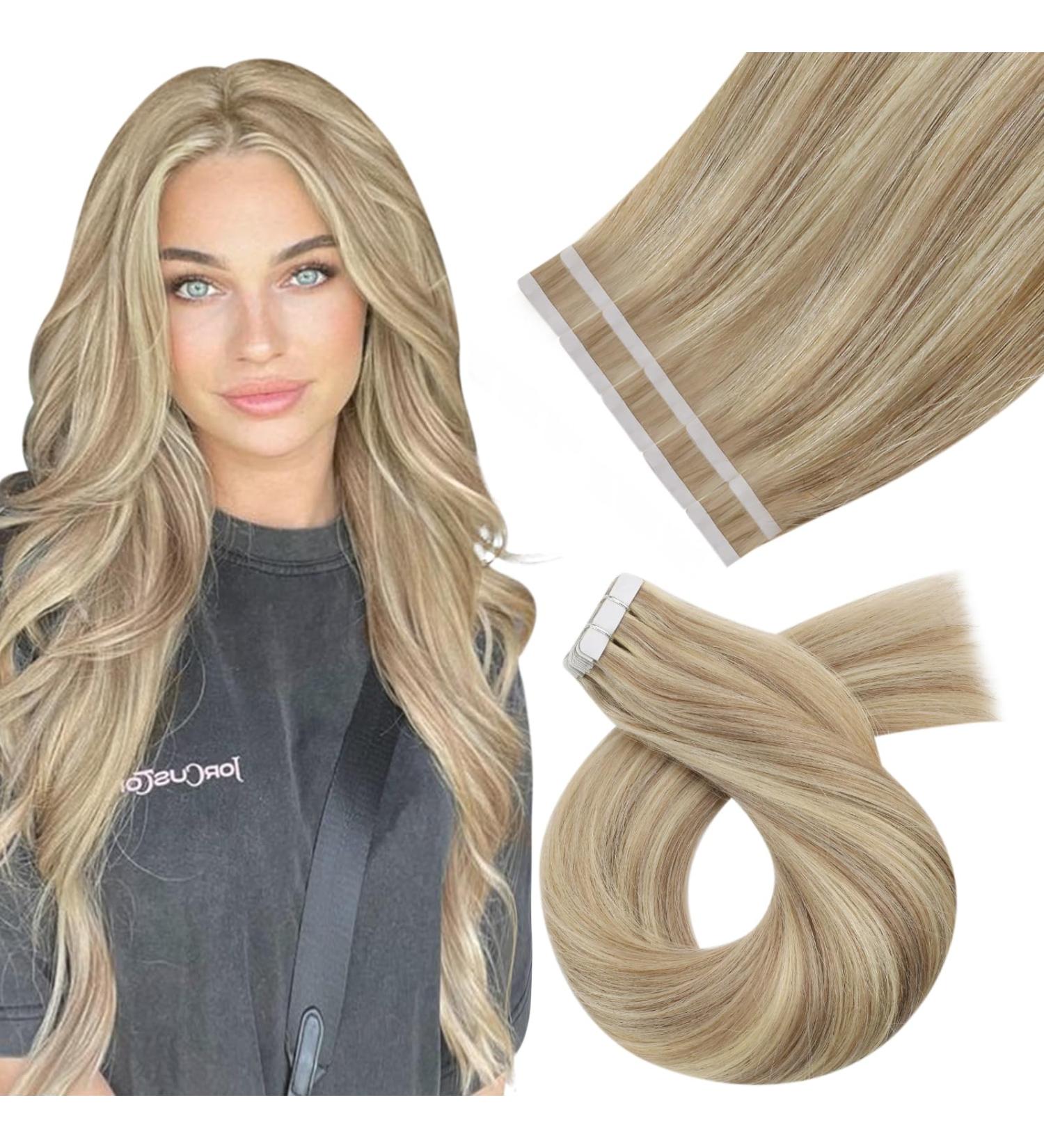 Buy Moresoo Tape In Real Hair Extensions - 55cm Remy Gold Blonde & Medium Blonde #P16/20 - 25g - Premium Invisible Extensions - Buy Online on GoSupps.com