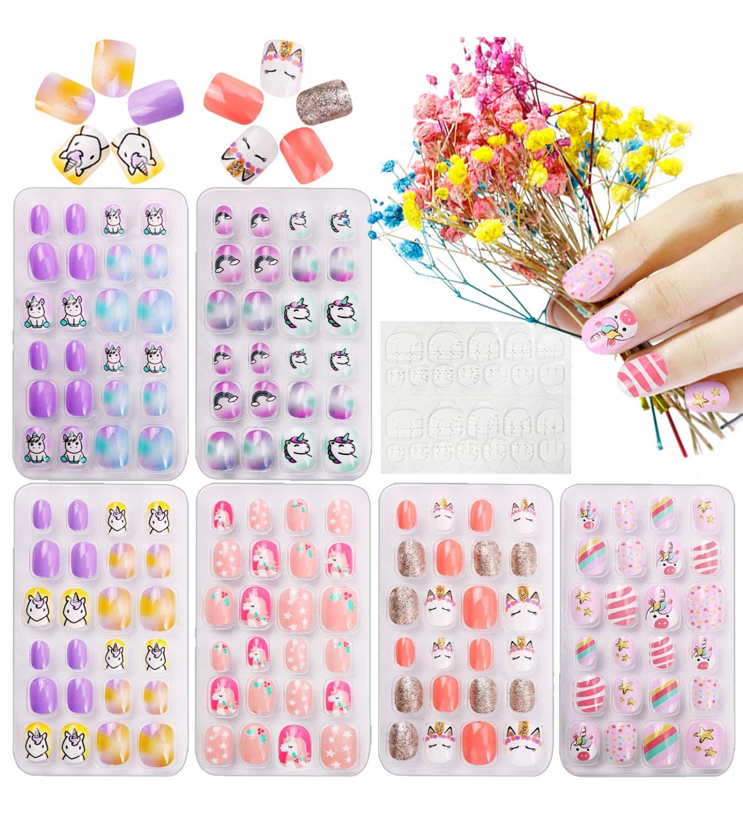 Kalolary 144 PCs Unicorn Pattern Children's Press-On Nails Set | Short Full Cover Artificial Fingernails with Nail Glue Sticker - Perfect Gift for Kids - Buy Online on GoSupps.com