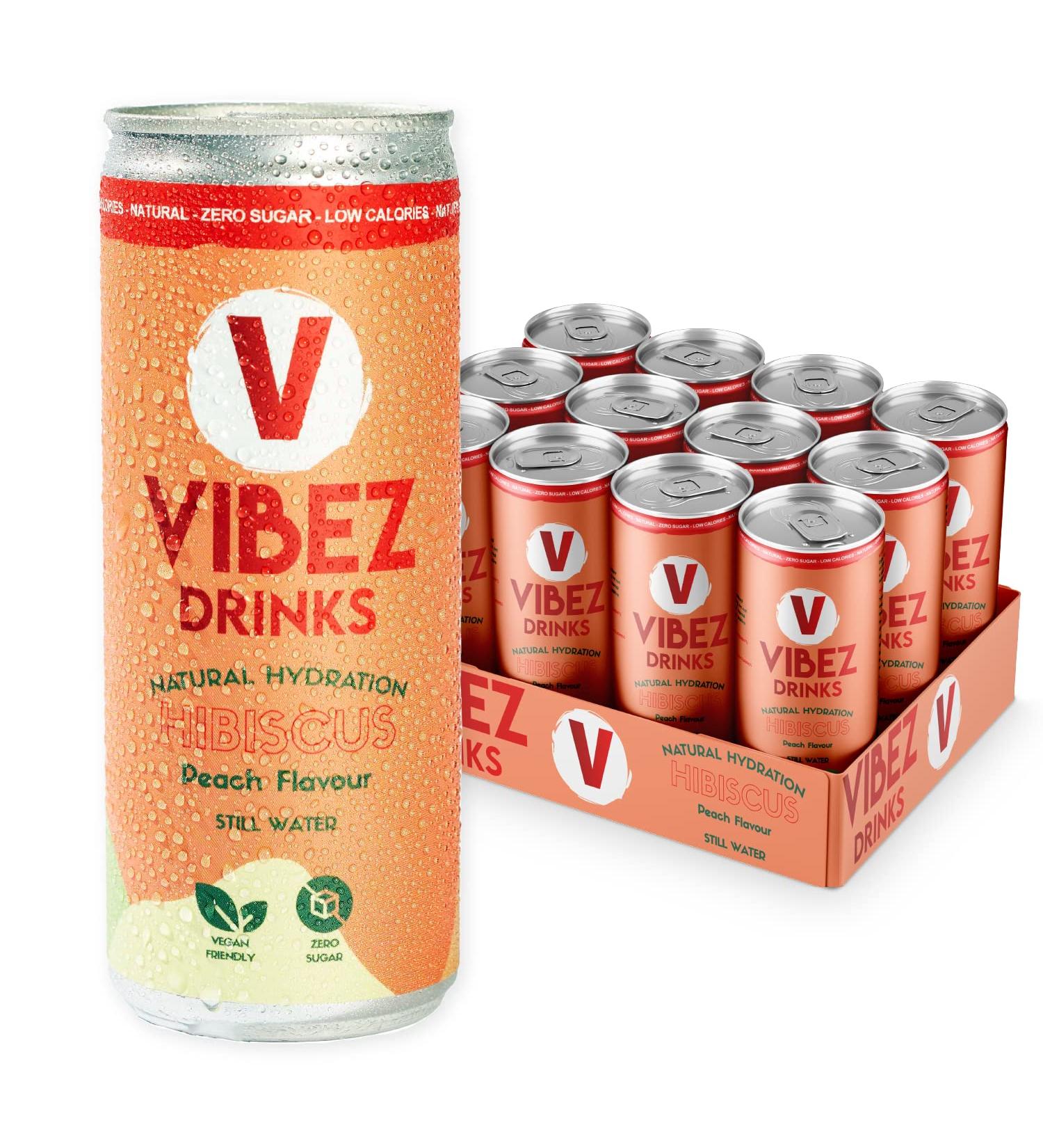 Vibez Drinks Eau plate aromatis e naturelle | P che et hibiscus | Z ro sucre et faible teneur en calories | Sans c to v g talien et sans gluten | 24 bo tes de 250 ml 24 pack: - Buy Online on GoSupps.com