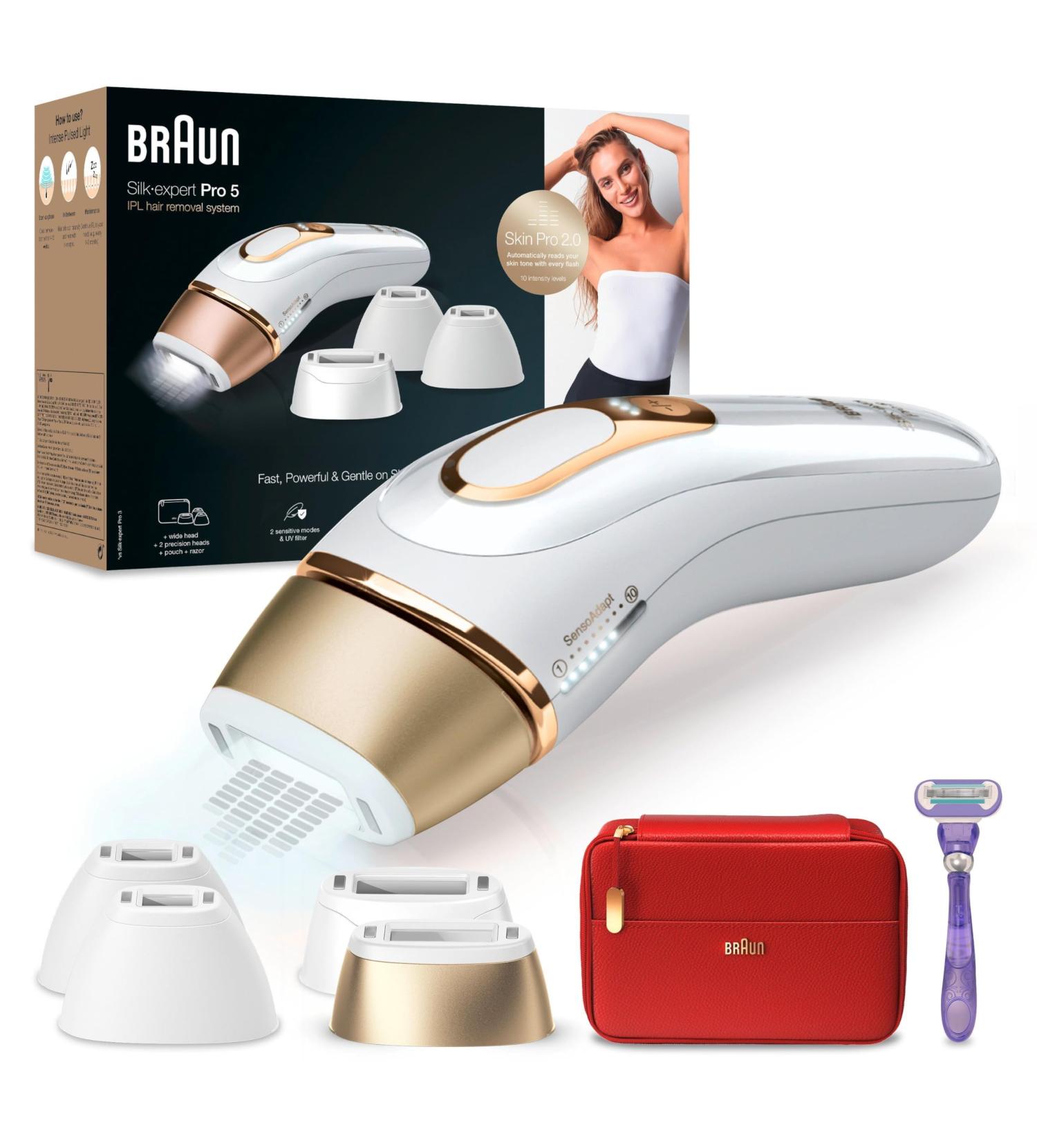 Braun IPL Silk Expert Pro 5 Hair Removal Device - For Men & Women | 4 Attachments Laser Alternative Designed in Germany | PL5387 - White/Gold - Buy Online on GoSupps.com