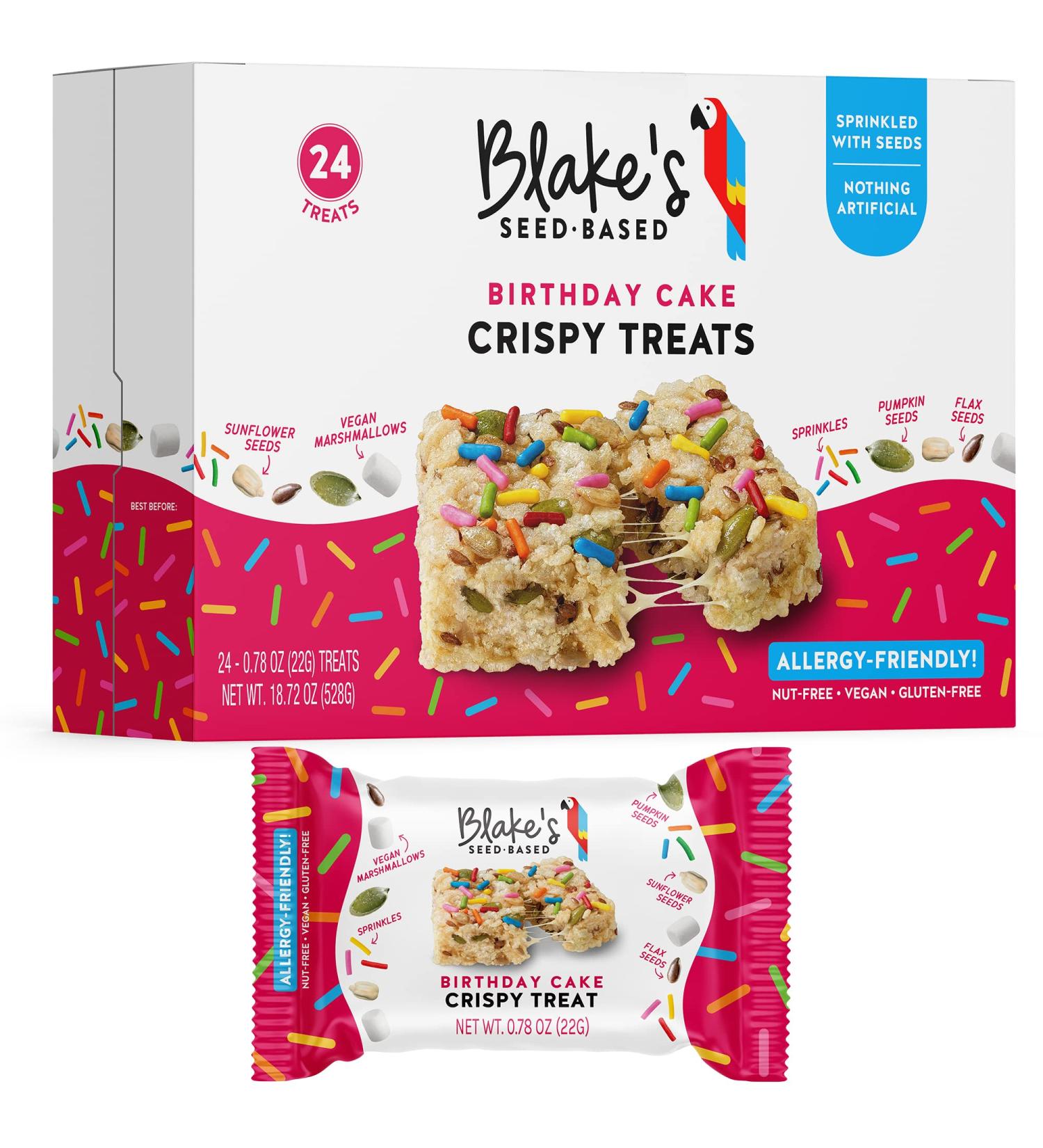 Blakes Seed-Based Crispy Treats - Birthday Cake (24 Count) | Nut-Free, Gluten-Free, Dairy-Free & Vegan | Healthy Snacks for Kids & Adults | School Safe & Low Calorie | Soy-Free & Organic | Pack of 1 - Buy Online on GoSupps.com
