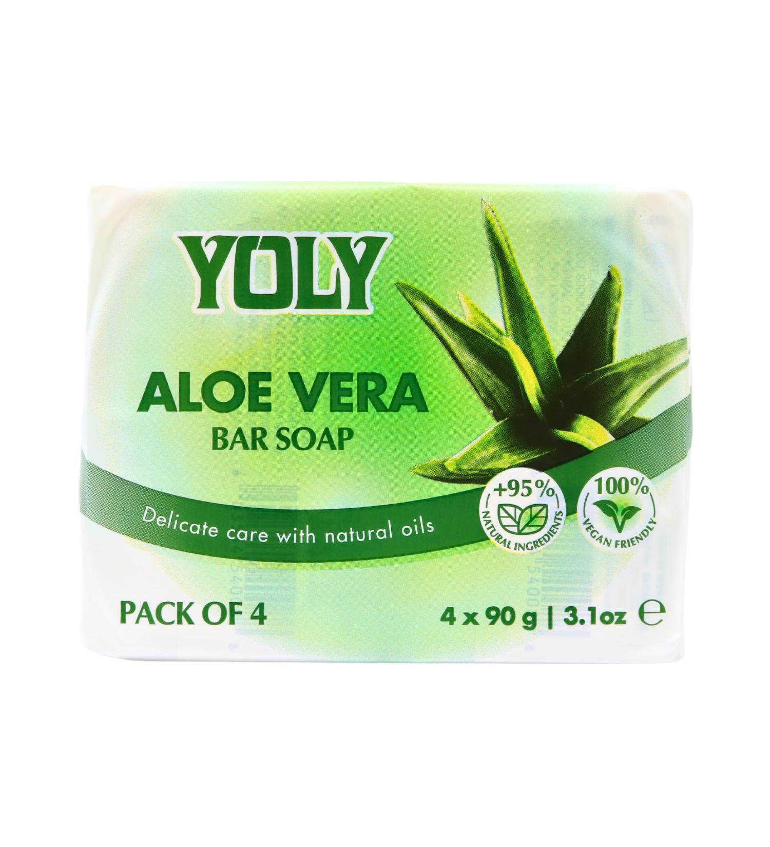 Yoly Aloe Vera Bar Soap (4 Pack) - 95% Natural Vegan-Friendly Moisturizer for Silky Smooth Skin - Buy Internationally - Buy Online on GoSupps.com