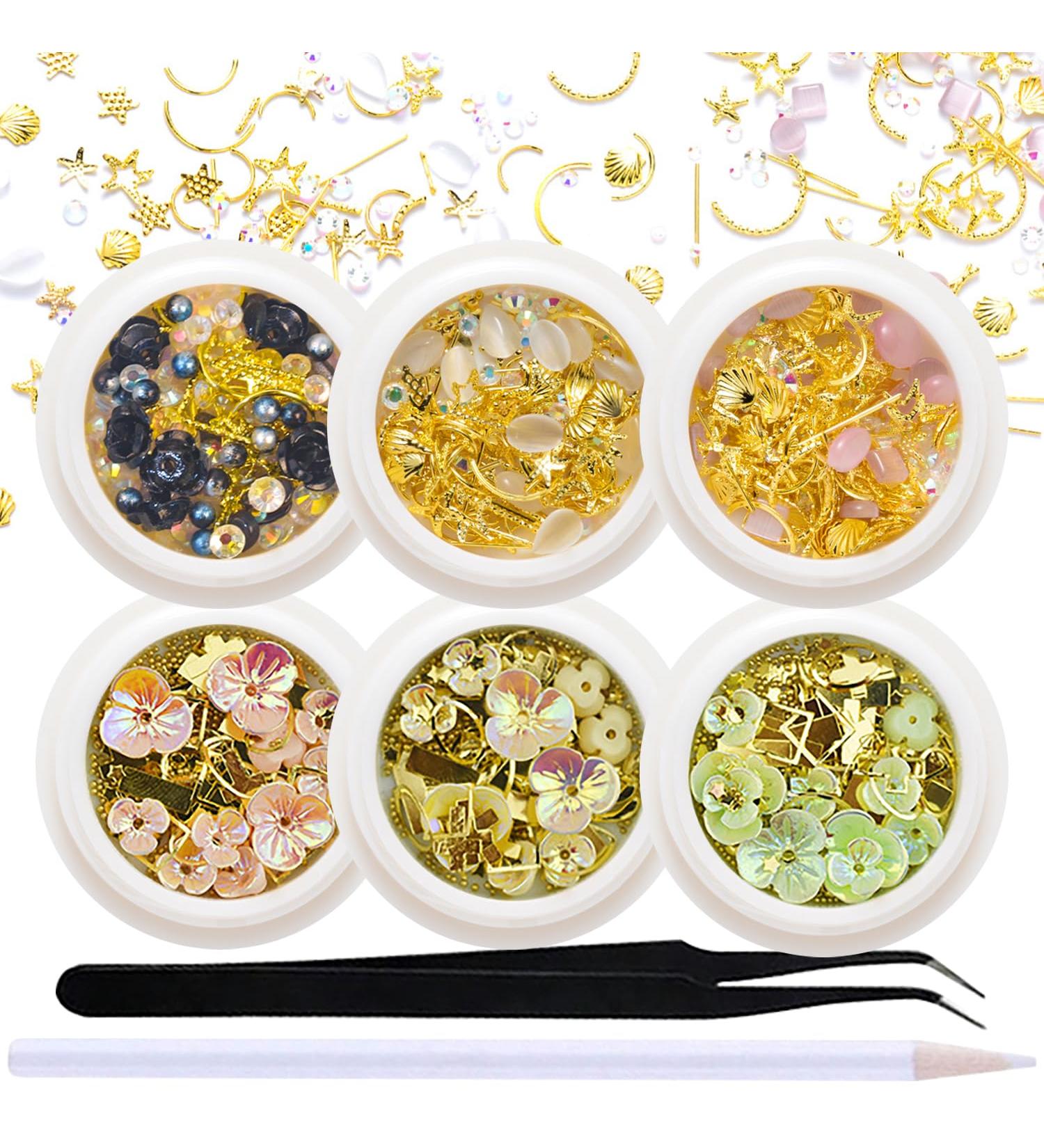 SILPECWEE 6 Boxes 3D Nail Art Decoration Set - Cat Eye Stones Shell Flower Metal Nail Studs & Tools for Stunning Manicures - International Shipping Available - Buy Online on GoSupps.com