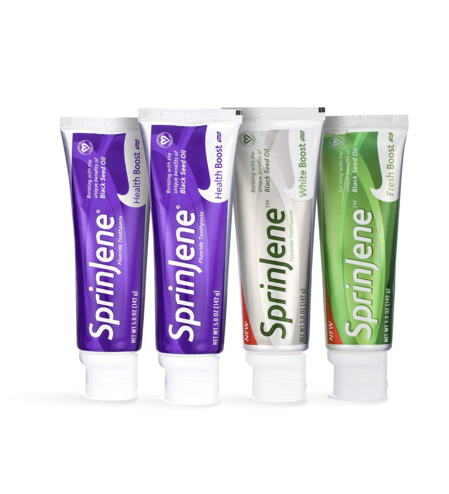 SprinJene Natural Fluoride Toothpaste for Adults - Fight Gingivitis & Tartar with Black Seed Oil Zinc Xylitol & Acacia Gum - Best White & Health Boost Formula - Buy Online on GoSupps.com