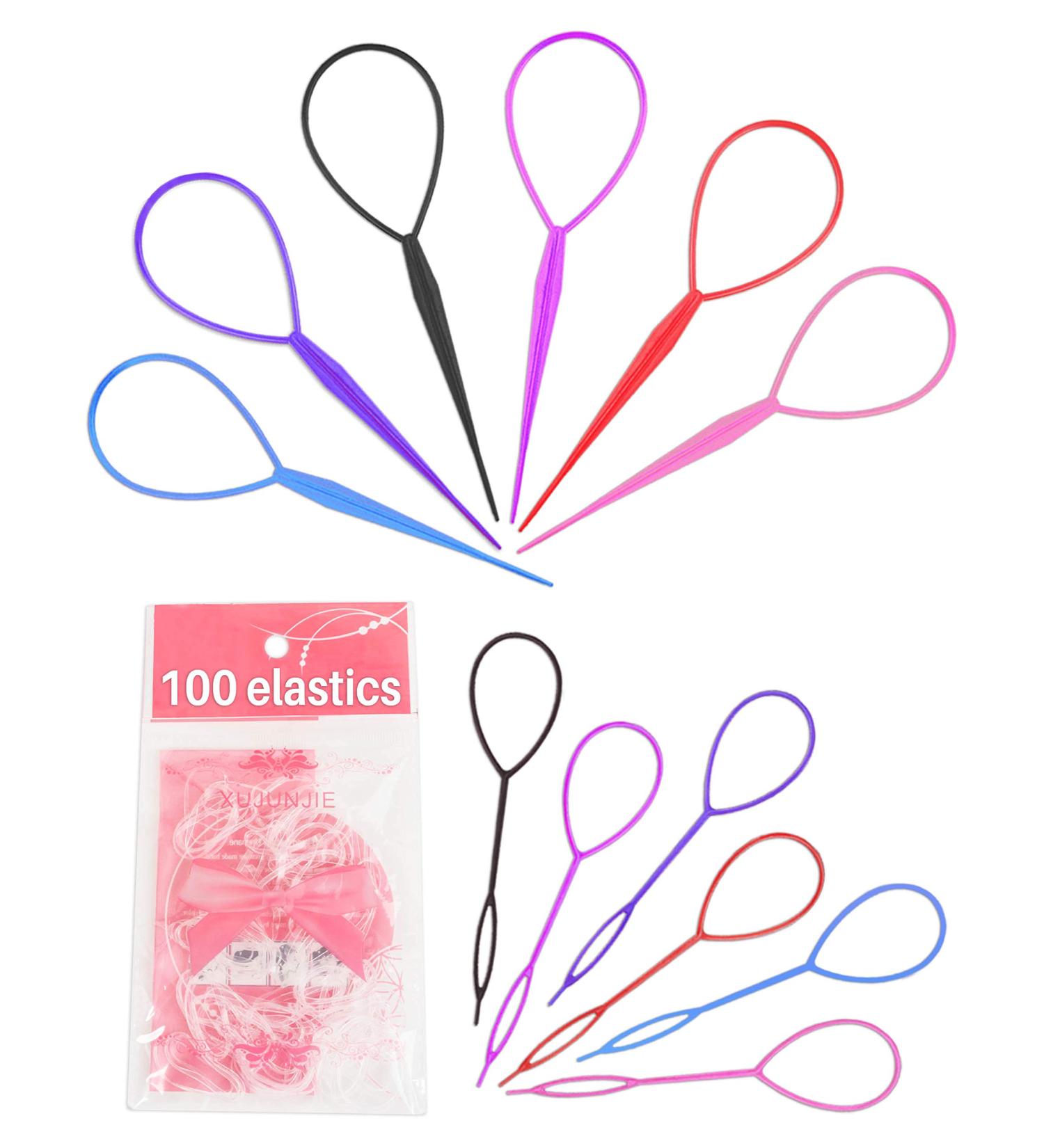 Topsy Tail Hair Tool Set with 12 Pcs Hair Accessories & 100 Pcs Elastics | Colorful Hair Accessories for Women & Girls by MoHern - Buy Online on GoSupps.com