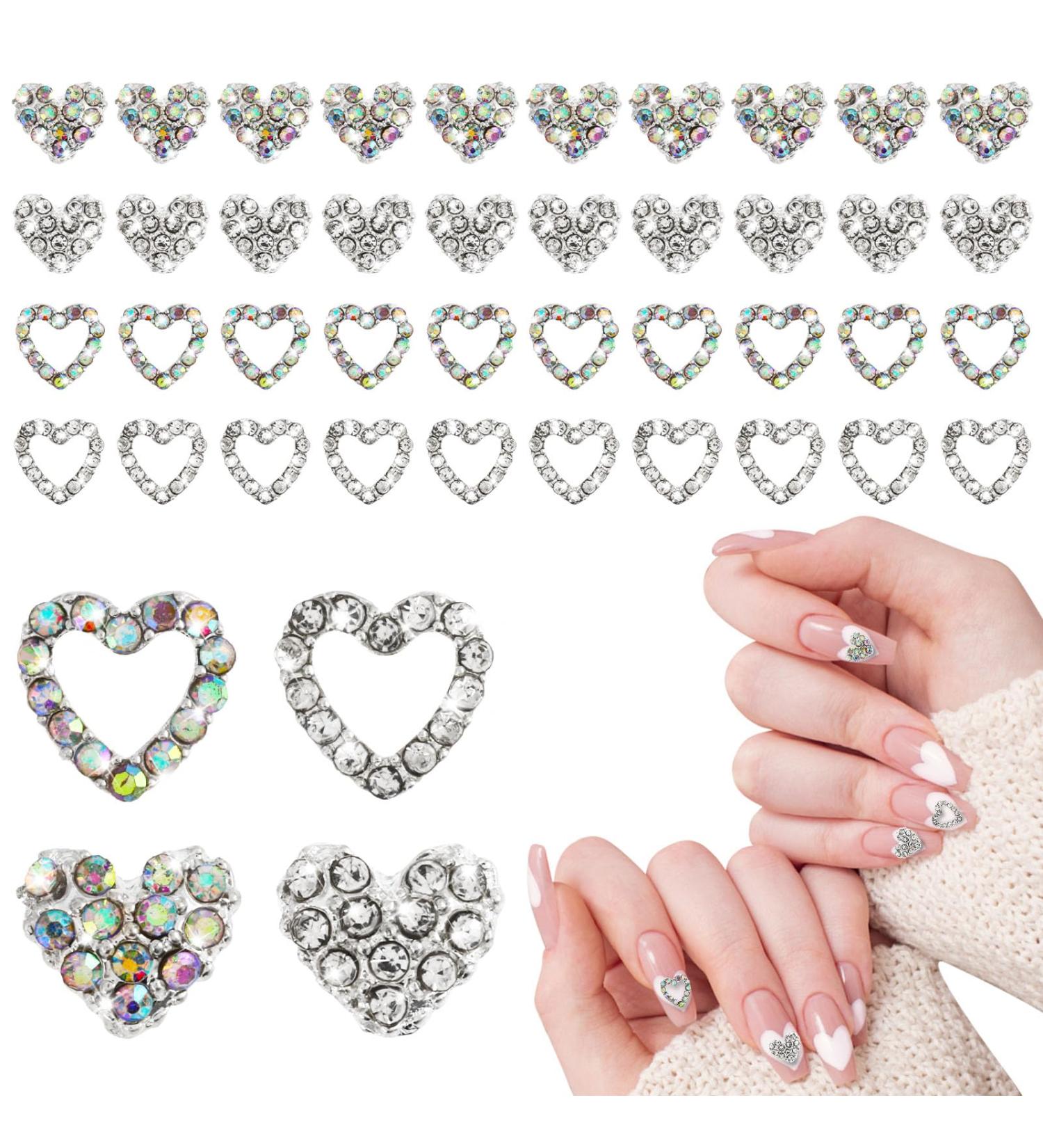 40 Pieces Heart Nail Charms - 3D Diamond Alloy Rhinestones for Nail Art | Perfect for Valentine s Day & Weddings - Buy Online on GoSupps.com