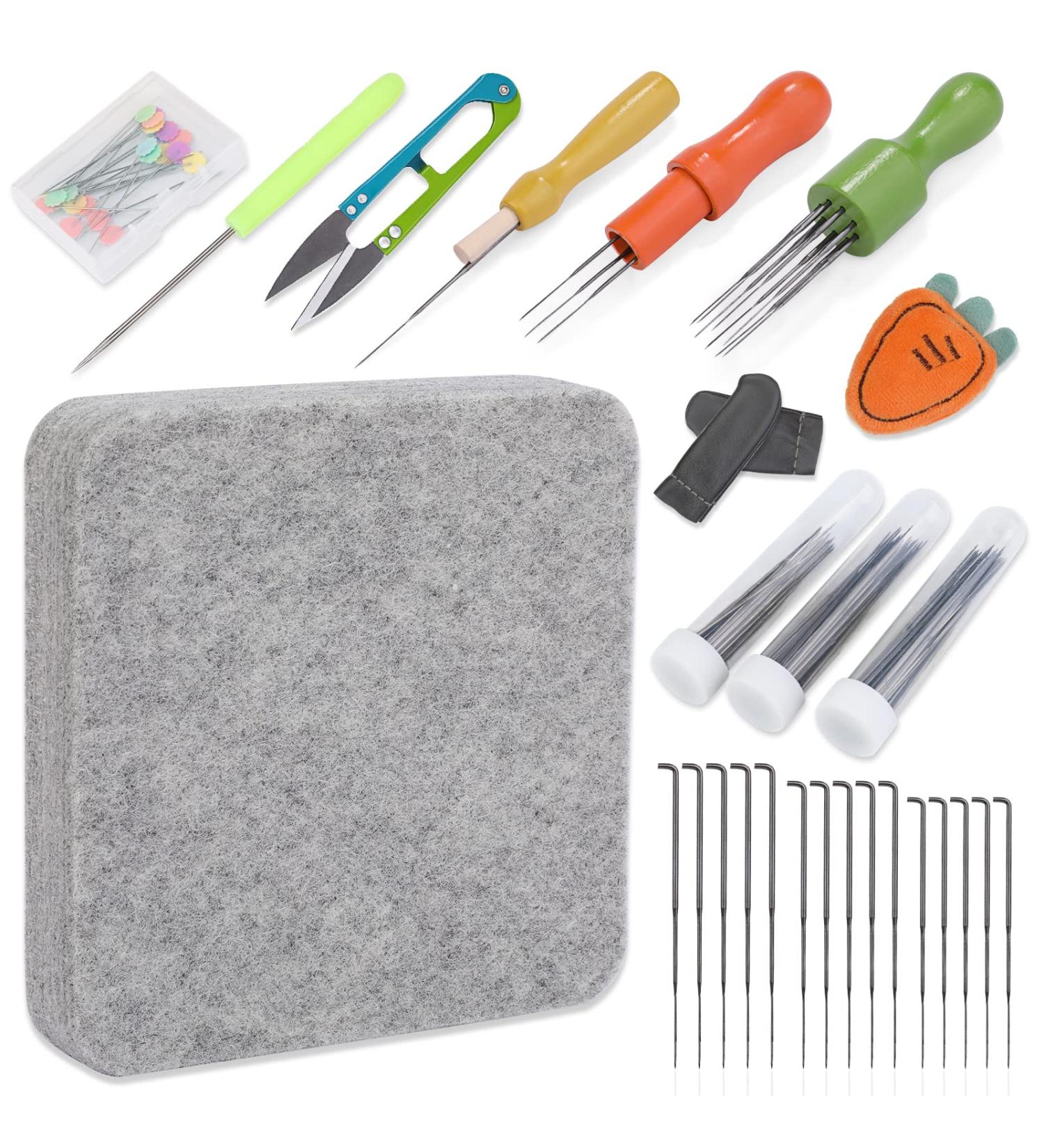 122 Pcs Needle Felting Kit with 3 Sizes Needles, Wood Handles, and Wool Cushion - Complete Set for Basic Felting - Buy Online on GoSupps.com