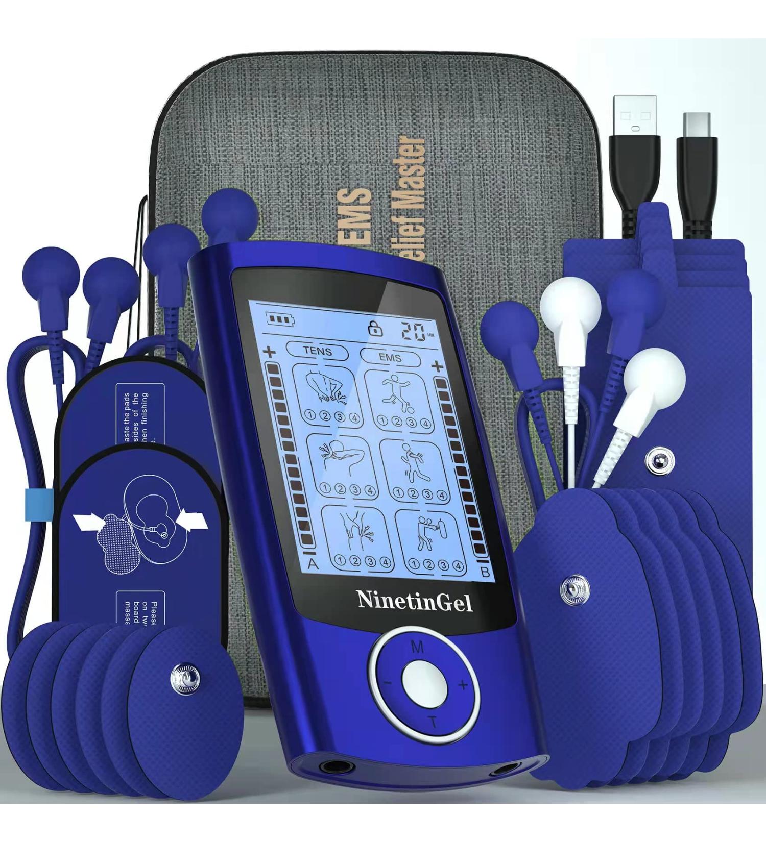 NinetinGel Tens Unit Muscle Stimulator - EMS Muscle Relaxer Ab Stimulator | 16 Pads with Protective Case | Ideal for Pain Relief & Muscle Relaxation - Blue - Buy Online on GoSupps.com
