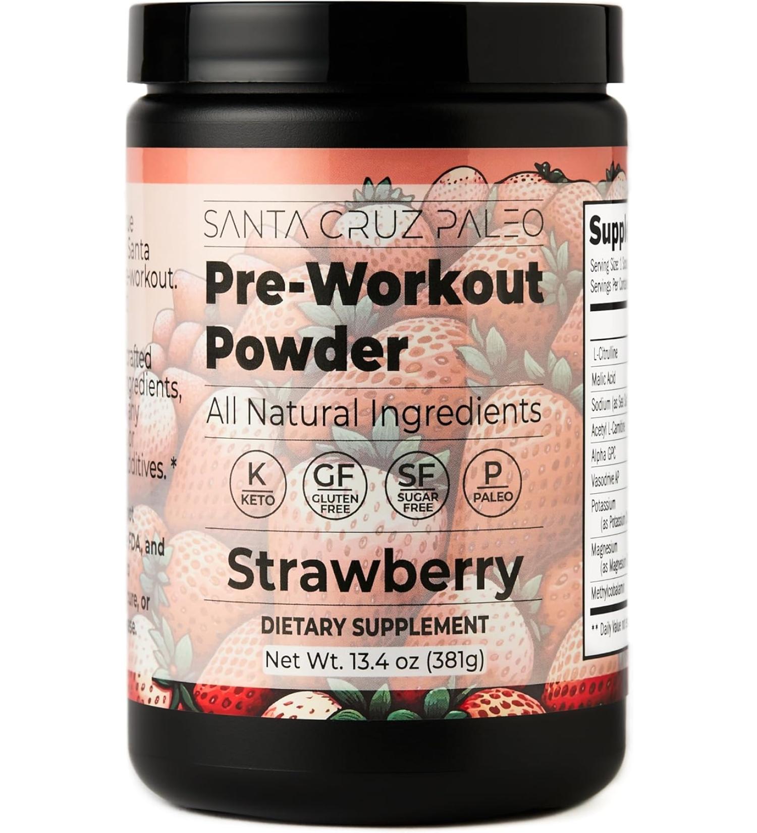 Santa Cruz Paleo Natural Pre Workout Powder with Electrolytes Magnesium 30 Servings - Strawberry - 13.4 Oz - Buy Online on GoSupps.com