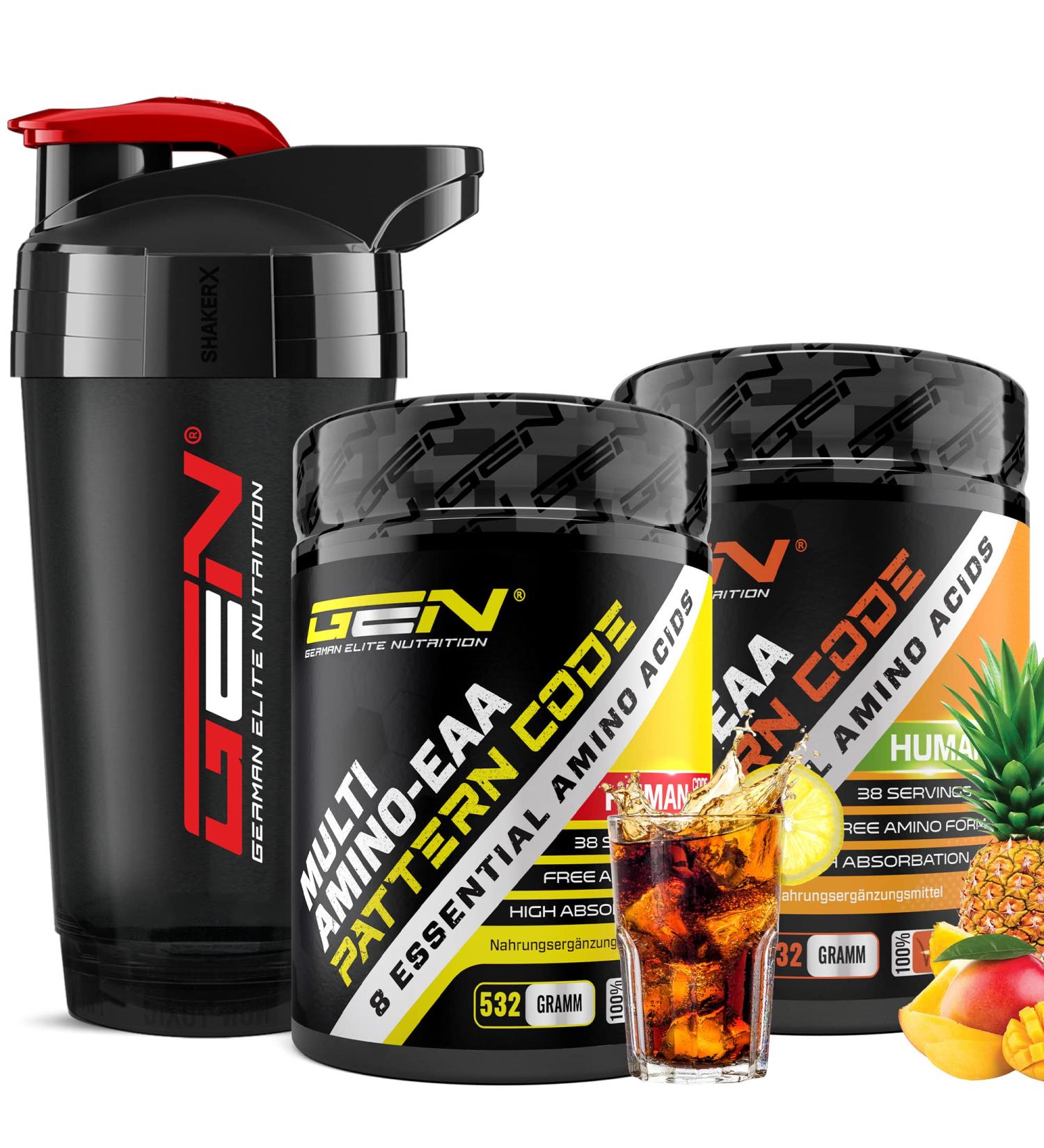 Buy 2x EAA Powder - Cola Lemon & Mango Pineapple - All 8 Essential Amino Acids - Vegan Amino Workout Drink with Premium Shaker - Human Code Formula (532g x 2) - Buy Online on GoSupps.com