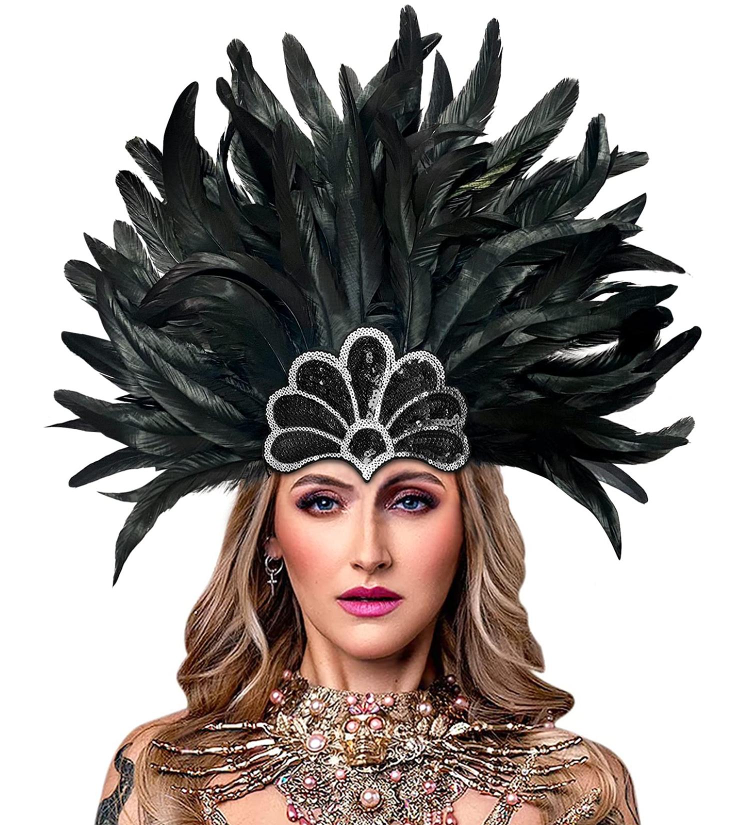 Women's Black Feather Headband - 1920s Flapper Headpiece for Carnival and Pageant - Buy Online on GoSupps.com