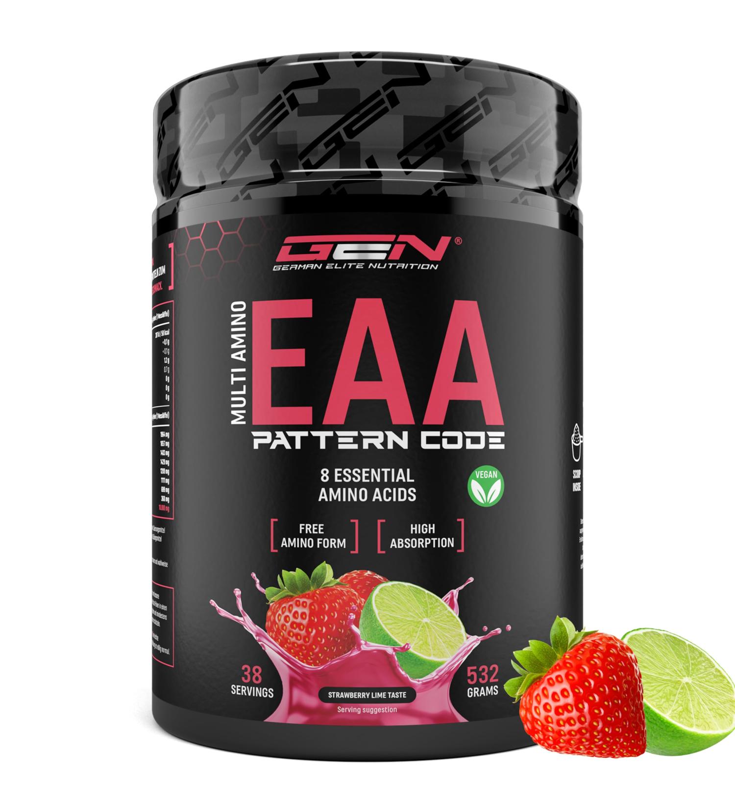EAA Powder - 532g | Human Code Formula | All 8 Essential Amino Acids | Vegan Amino Workout Drink | Delicious Strawberry Lime | 38 Portions - Buy Online on GoSupps.com
