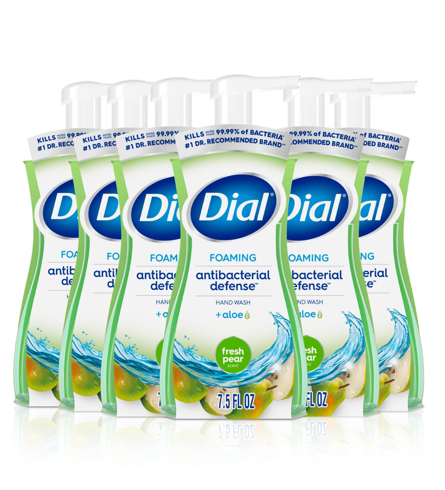 Dial Antibacterial Defense Foaming Hand Soap + Aloe Fresh Pear Scent 7.5 Fl Oz (Pack of 6) Dermatologist-Tested Hand Wash Gentle on Skin - Buy Online on GoSupps.com