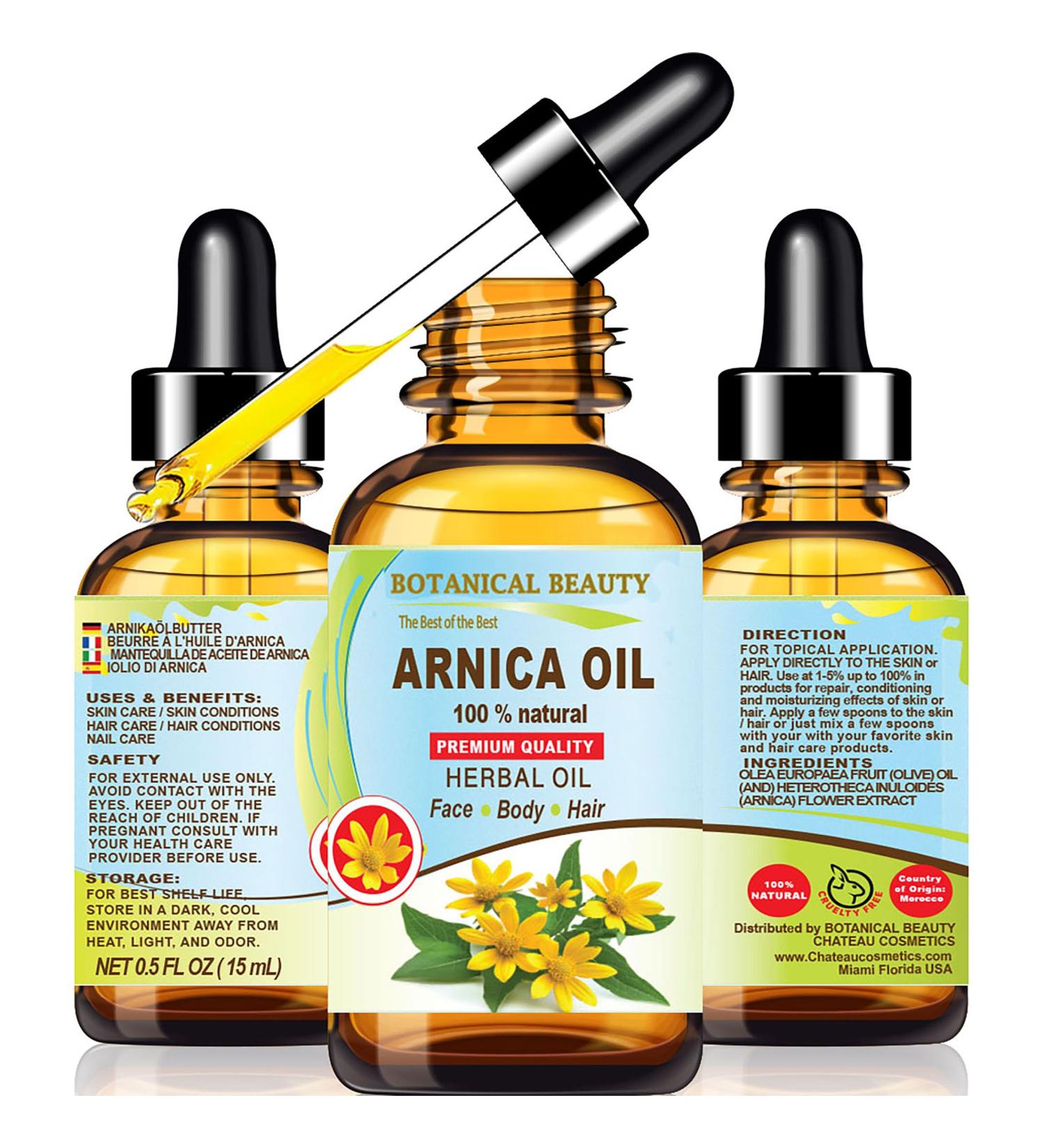 Botanical Beauty ARNICA OIL Arnica Montana Herbal Oil 100% Natural for FACE SKIN BODY HAIR NAILS 0.5 Fl.oz.- 15 ml Skin Moisturizer Oil Skin Nourishing Oil - Buy Online on GoSupps.com