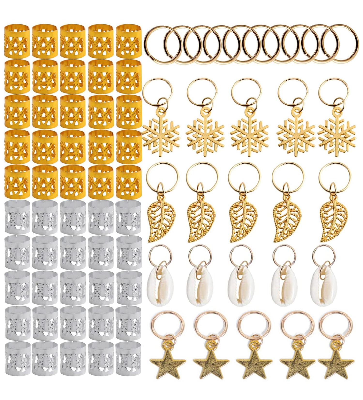 Fenghunayue 80-Piece Hair Clip Set | Dreadlocks Pearl Accessories Metal Rings & Cuffs for Parties & Braids - Gold & Silver - Buy Online on GoSupps.com