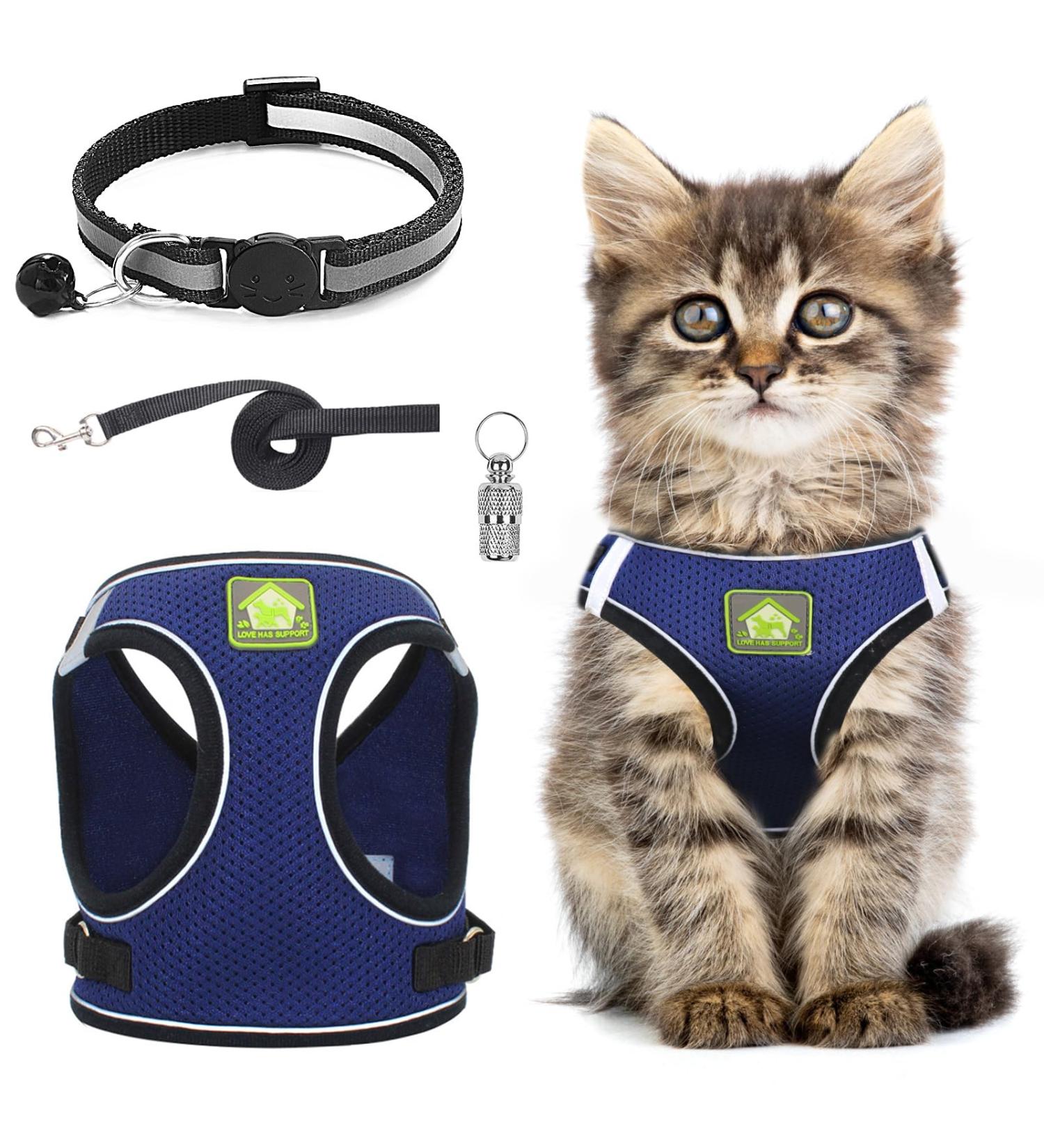 Adjustable Cat Dishes Set with Leash - Soft Lining & Breathable Mesh for Cats Kittens Dogs & Puppies (Navy Blue Size S) - International Shipping Available - Buy Online on GoSupps.com