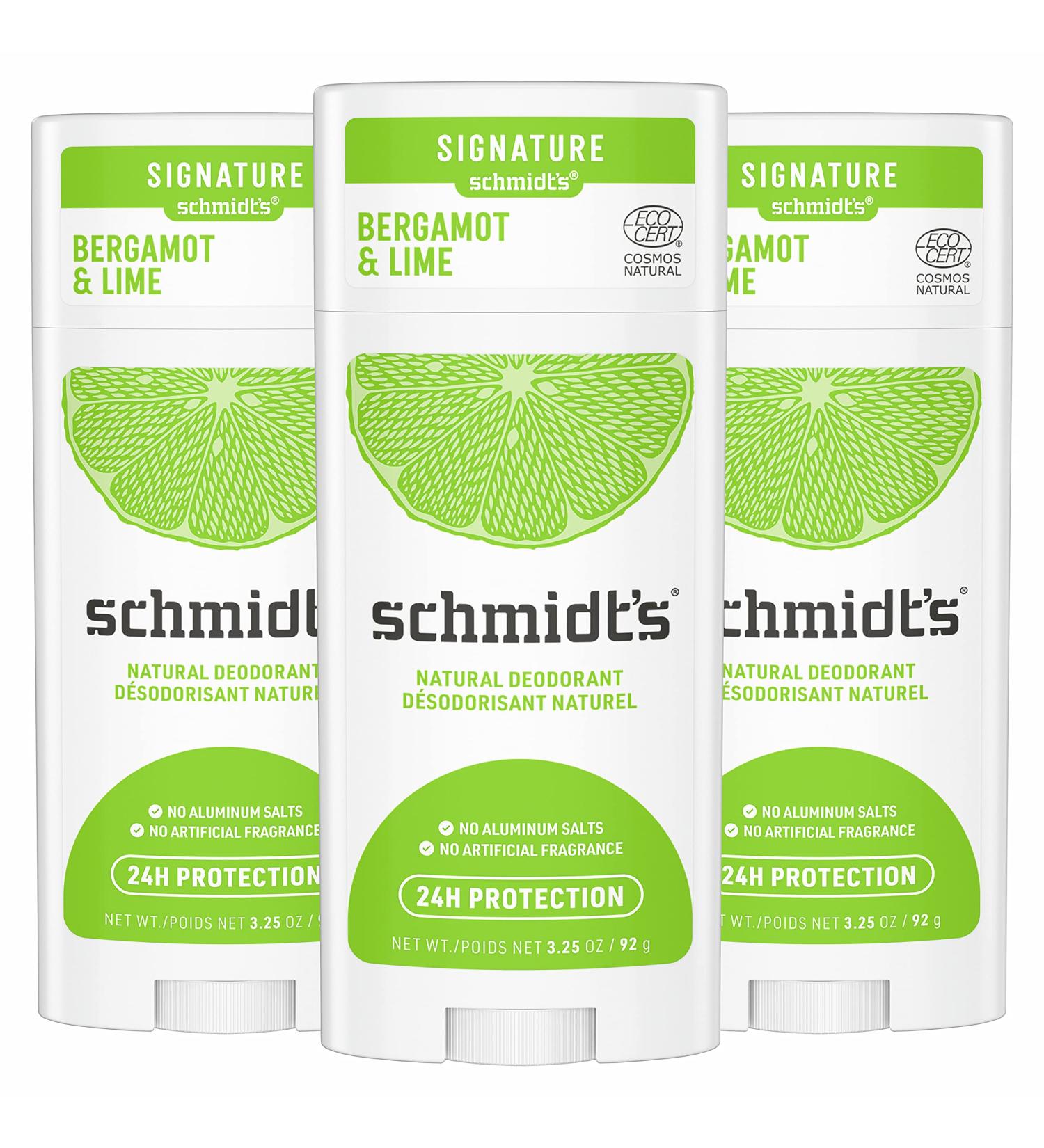 Schmidt's Aluminum Free Natural Deodorant for Women and Men Bergamot + Lime with 24 Hour Odor Protection Certified Cruelty Free Vegan Deodorant 3.25 Ounce (Pack of 3) Bergamot and Lime 3.25 Ounce (Pack of 3) - Buy Online on GoSupps.com