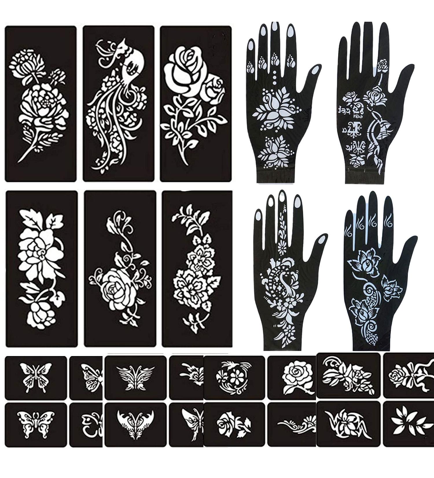 Reusable Black Henna Tattoo Stencils: Flowers, Butterflies | Large Size DIY Kit for Women & Teen Girls - Buy Online on GoSupps.com