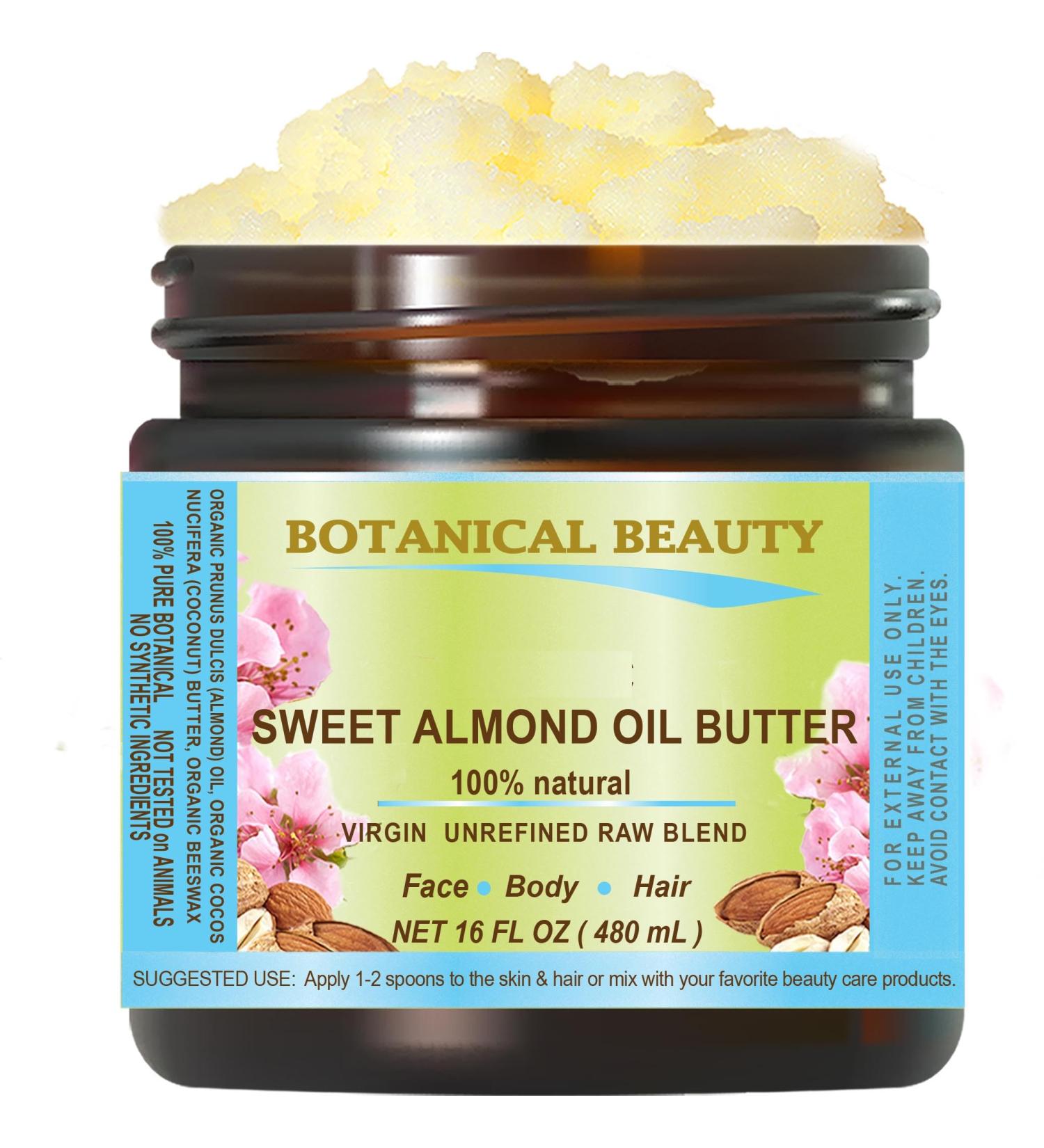 Botanical Beauty Sweet Almond Oil Butter - Pure Unrefined Raw 16 Fl Oz for Face Skin Body Hair & Nails - Buy Online on GoSupps.com