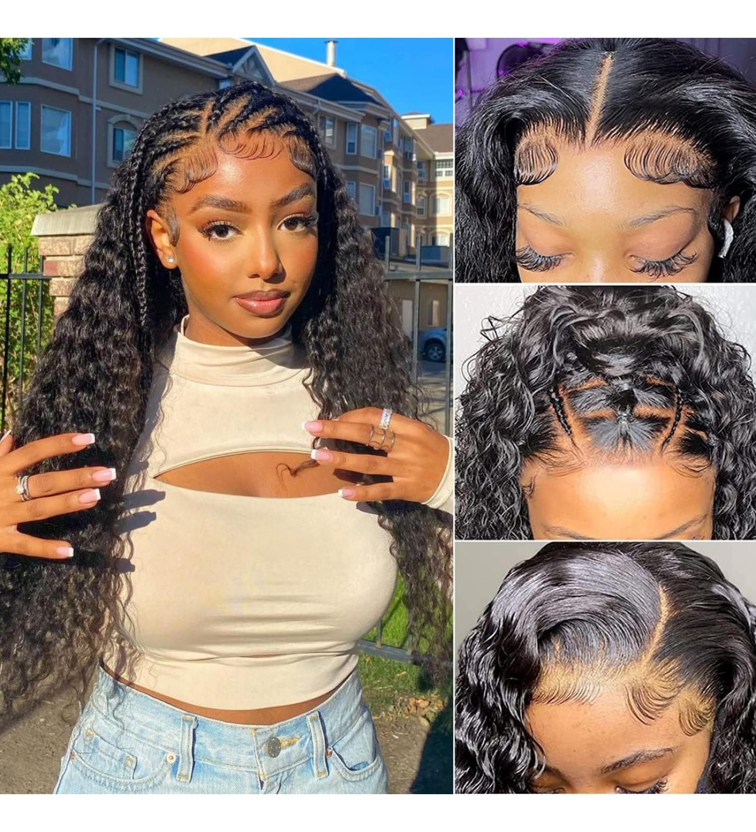 SLHUSE 24 Inch Water Wave Lace Front Wig for Black Women 200% Density Brazilian Virgin Human Hair- Pre Plucked with Baby Hair- Natural Color - Buy Online on GoSupps.com