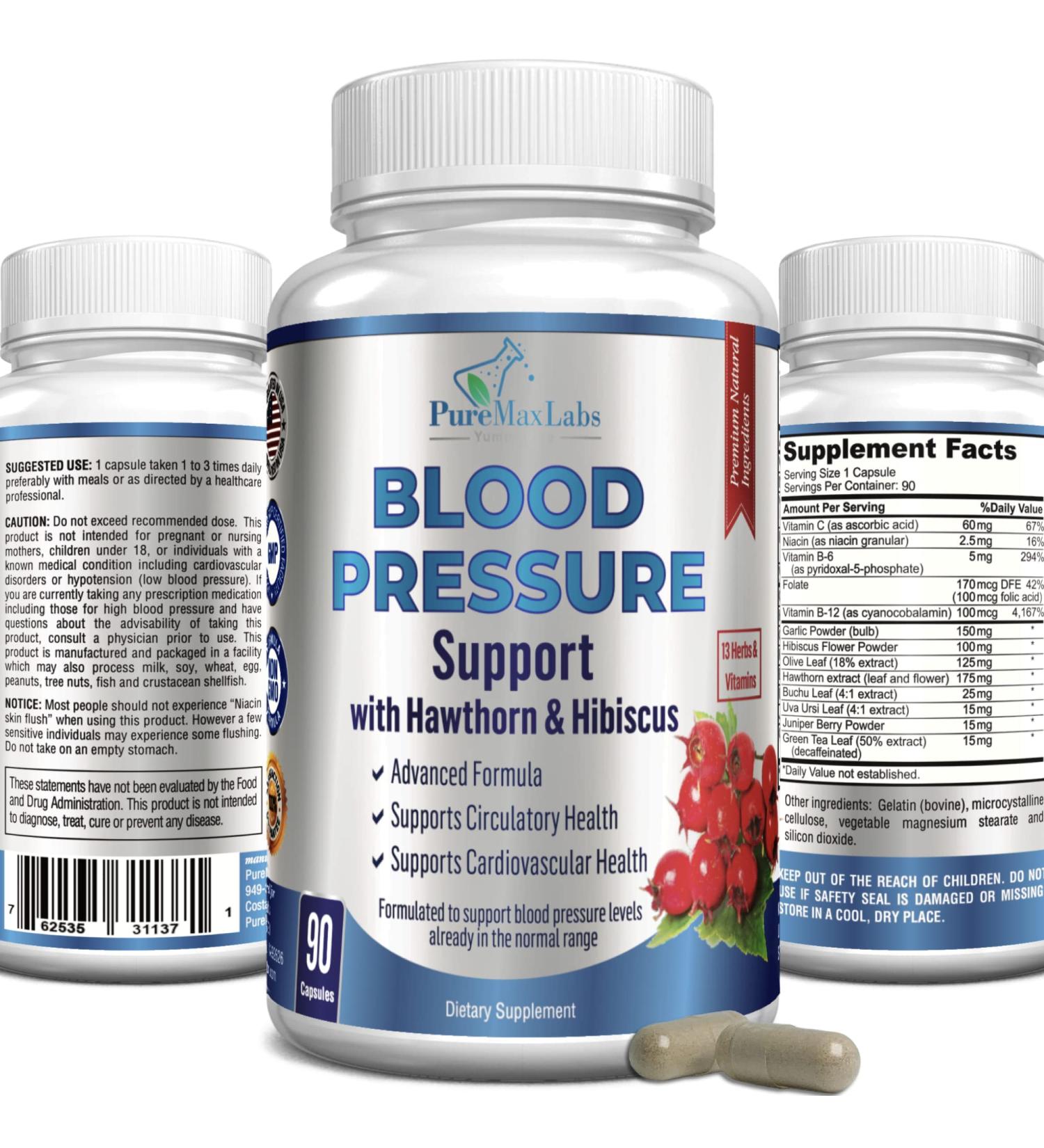 YUMMYVITE Blood Pressure Support Supplement with Hawthorn & Hibiscus - 90 Capsules | Promotes Circulatory Health & Blood Pressure Wellness - Buy Online on GoSupps.com