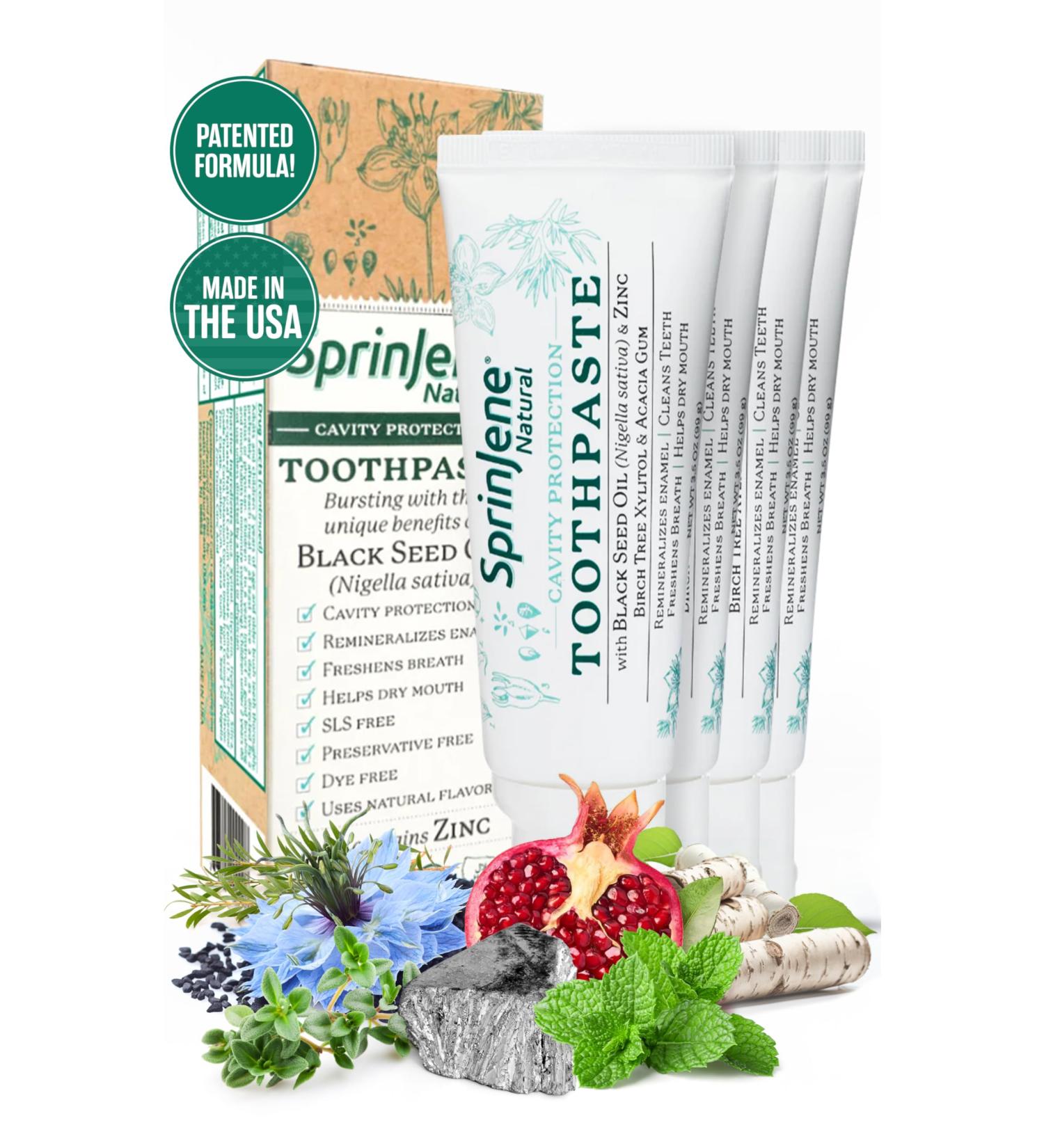 Buy SprinJene Natural SLS Free Toothpaste with Fluoride - Cavity Protection Gum Health & Fresh Breath - Vegan Gluten Free 4 Pack - Buy Online on GoSupps.com
