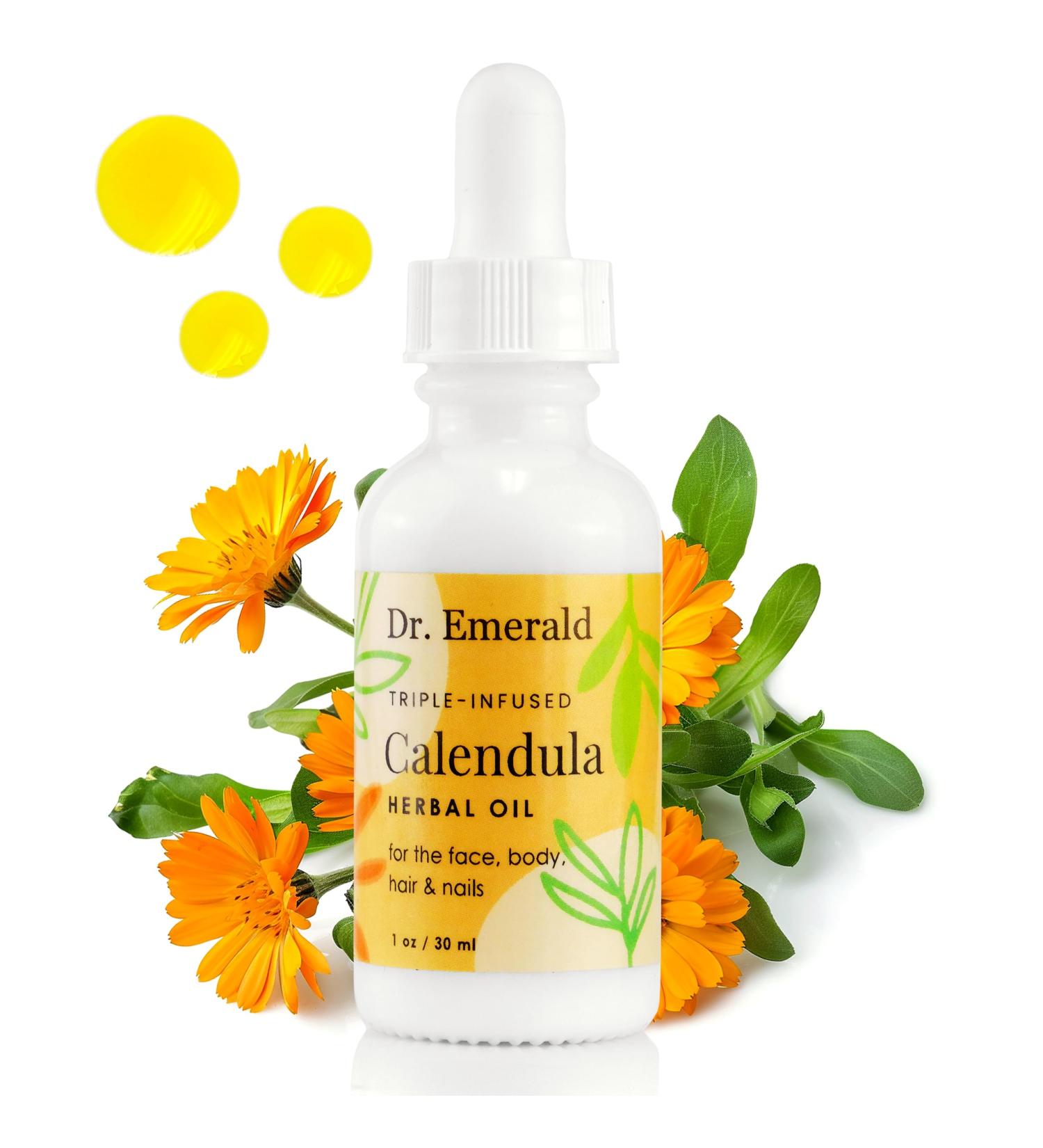 Triple Infused Herbal Oil by Dr. Emerald - Multi-Use Oil for Face Body Hair Growth & Nails - Anti-Aging Hydrating Sensitive Skin - 1 oz Calendula - Buy Online on GoSupps.com
