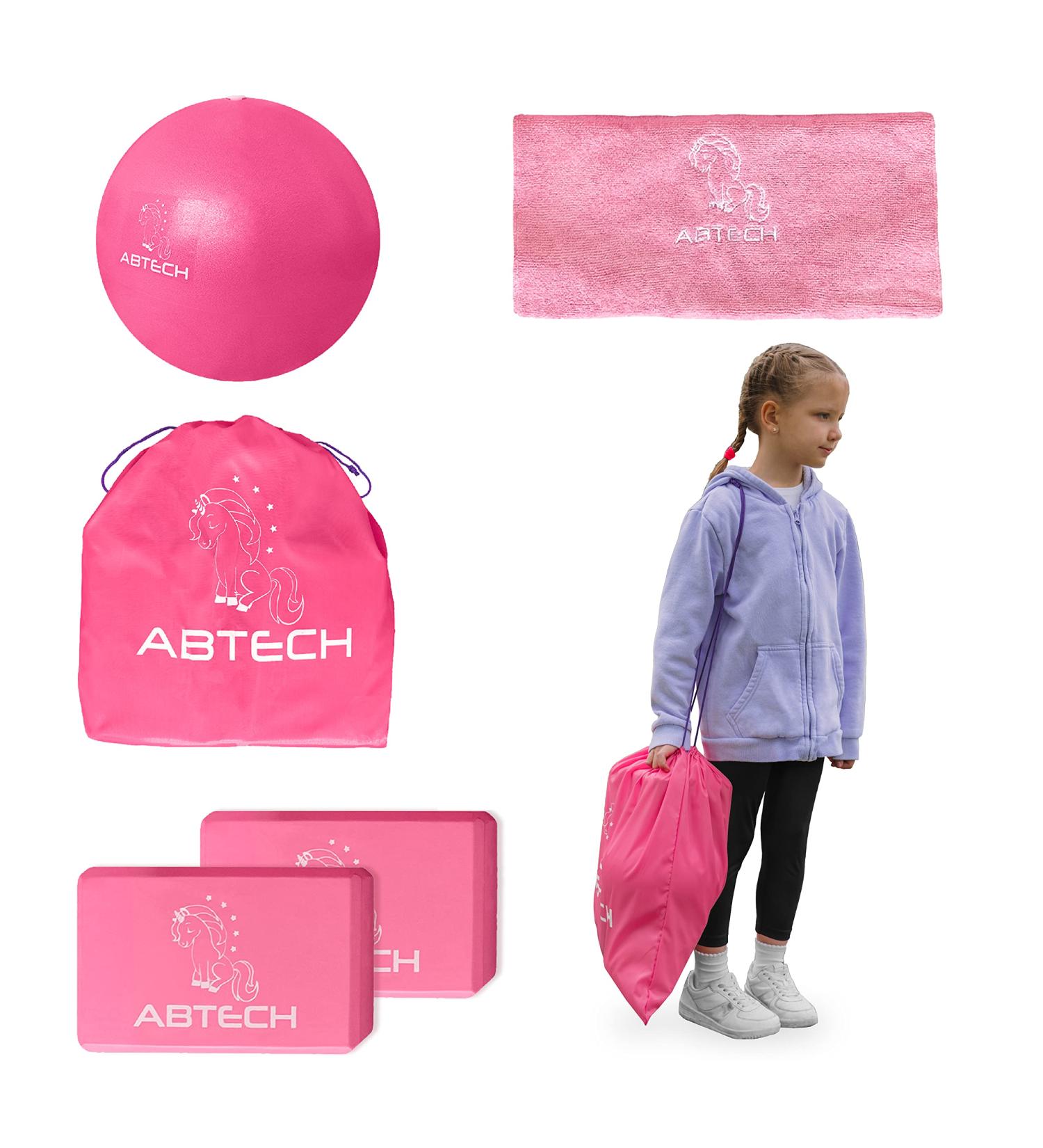 ABTECH Unicorn Yoga Starter Kit for Kids - Includes Yoga Blocks, Ball, Non-Slip Towel, Drawstring Bag - Pink Set for Girls Ages 3-12 - Buy Online on GoSupps.com
