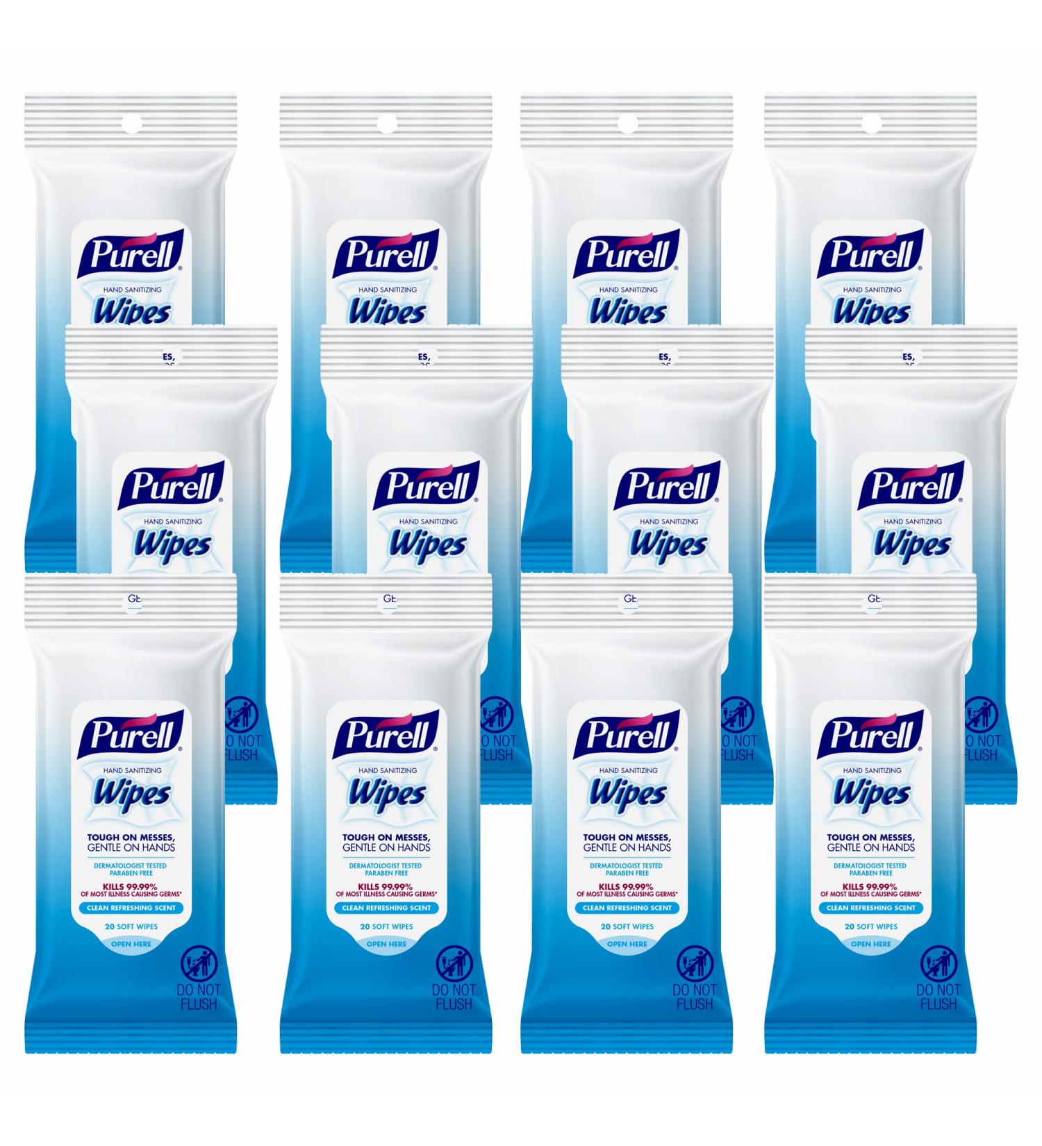 PURELL Hand Sanitizing Wipes 20 Count Travel Pack (Pack of 12) - Clean Refreshing Scent - 9124-12-CMR - Buy Online on GoSupps.com