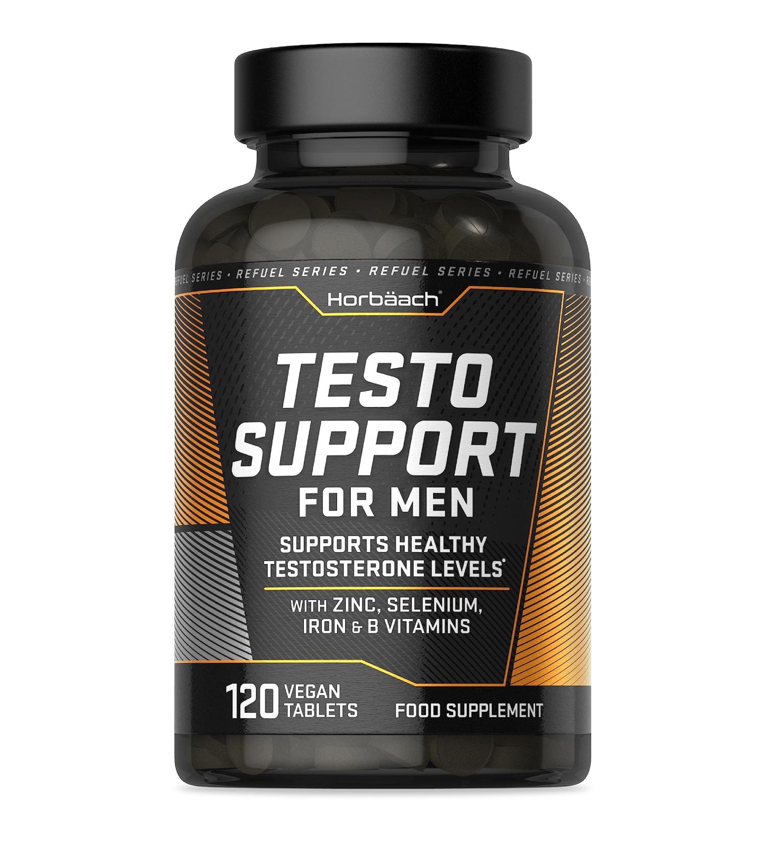 Male Hormone Tablets | 120 Count | Testosterone Supplement for Men | with Zinc Selenium Iron & B Vitamins | by Horbaach - Buy Online on GoSupps.com