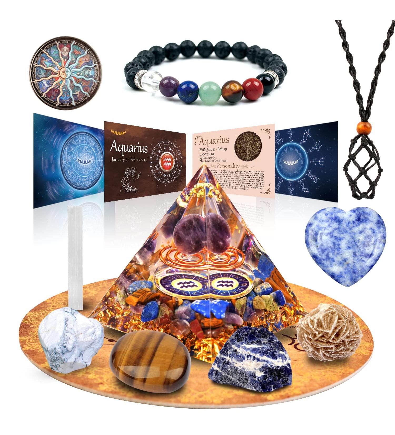Vuuuuv Horoscope Orgon Pyramid - Aquarius Medicinal Crystal Gift Set | Zodiac Stones for Astrology Reiki & Meditation - Buy Online on GoSupps.com