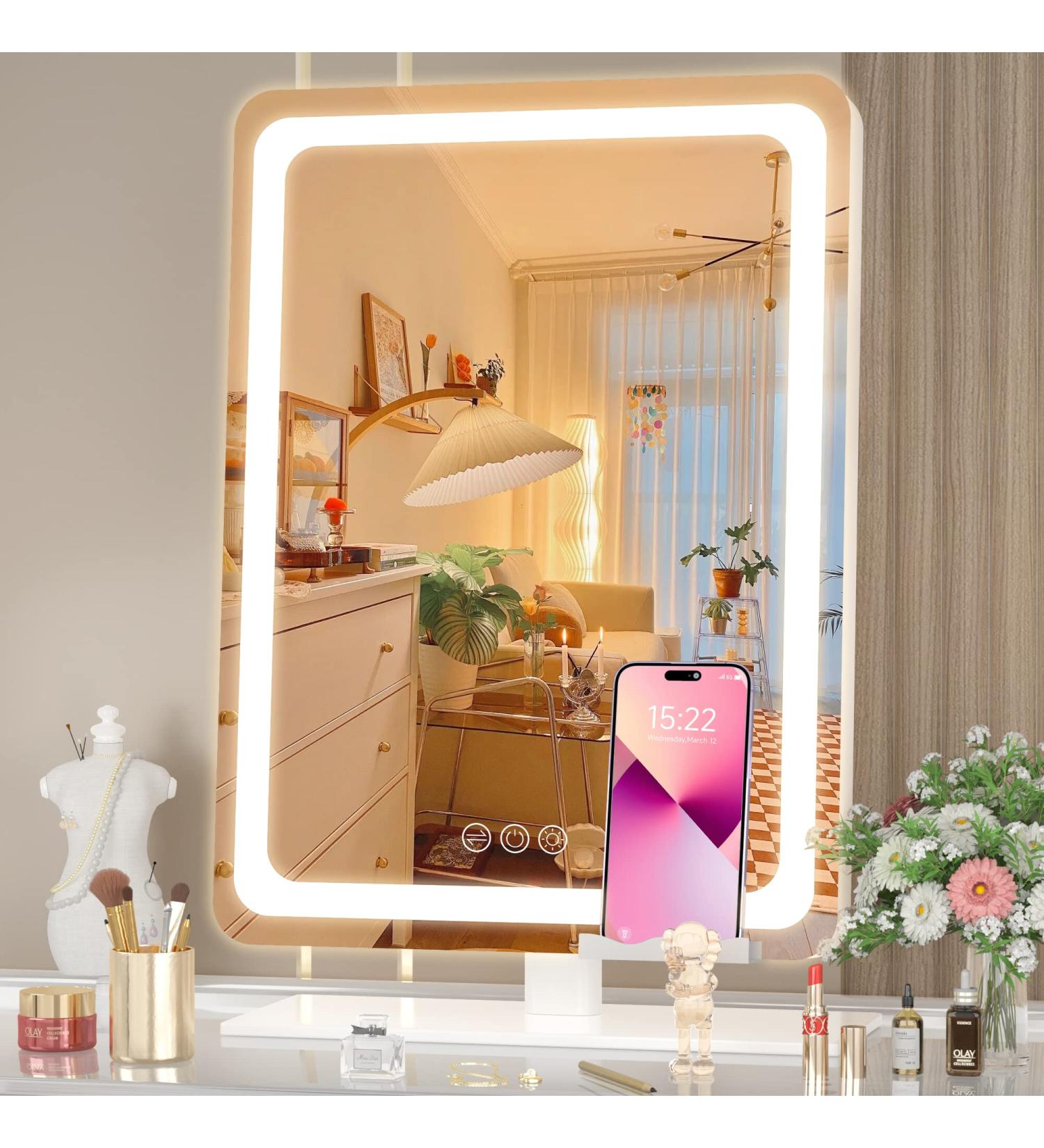 Hasipu Vanity Mirror - 16 12 LED Lighted Makeup Mirror with Smart Touch Controls and 3 Modes Light - 360 Rotation, Round White - Buy Online on GoSupps.com