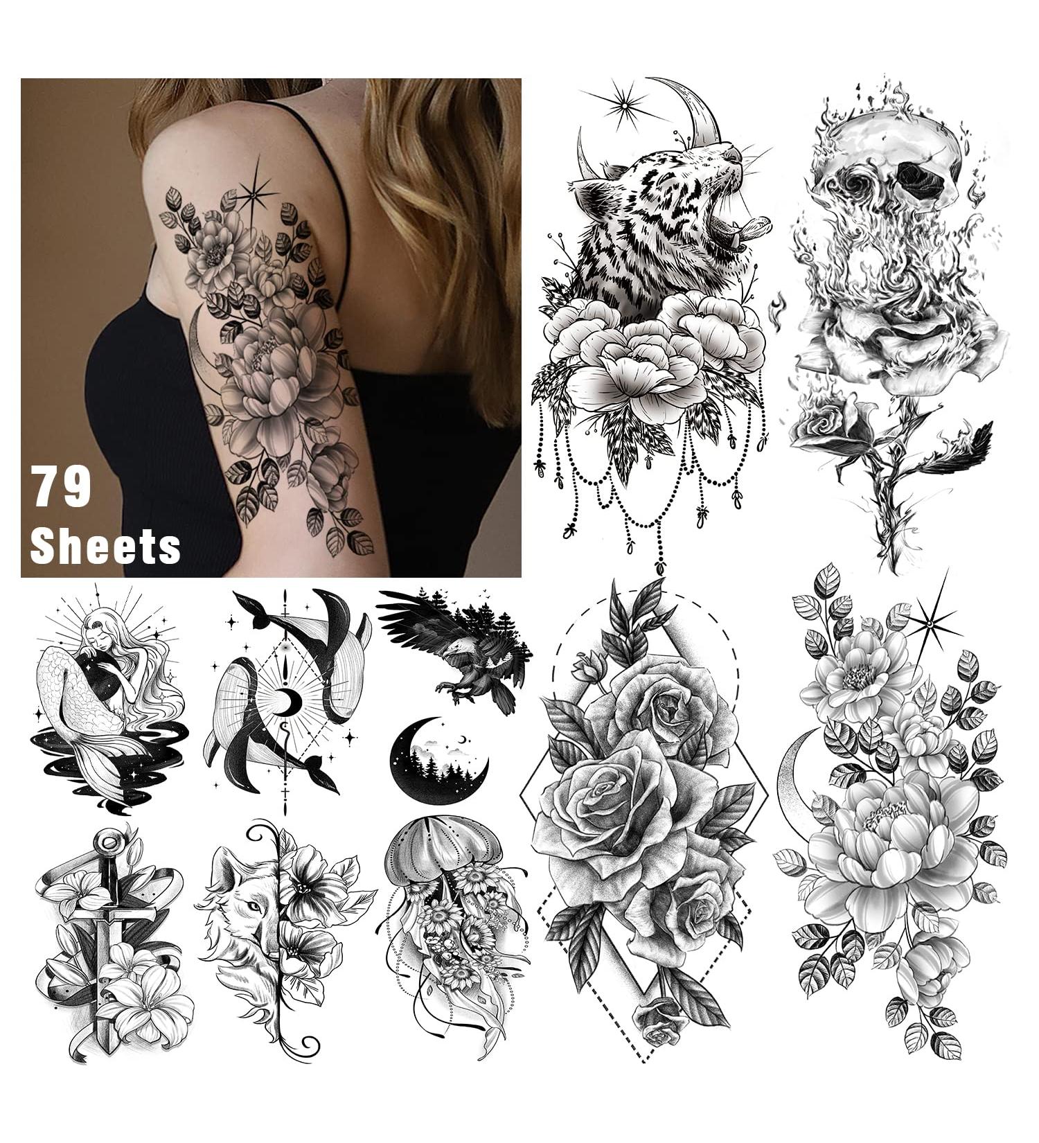 Cerlaza Waterproof Temporary Tattoos for Women - 79 Long Lasting Styles | Realistic Body Art Tatuajes Temporales Adult - Buy Online on GoSupps.com