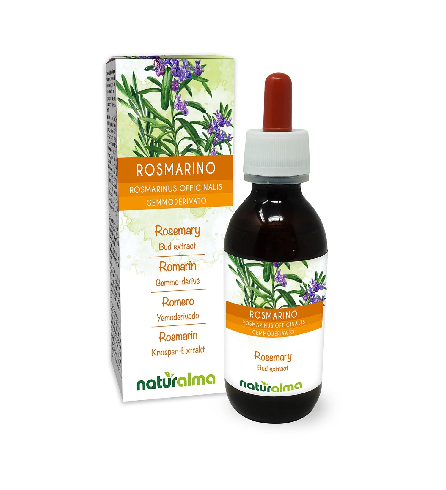 Rosemary (Rosmarinus officinalis) Gemmo-derived alcohol-free from fresh buds Naturalma - Liquid extract drops 120 ml - Food supplement - Vegan or vegan - Buy Online on GoSupps.com