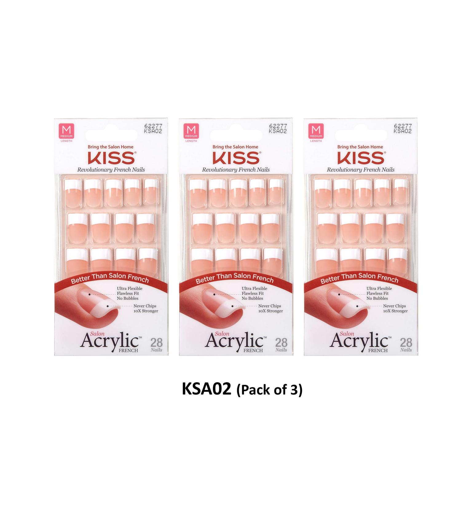KISS Salon Acrylic French Nails Kit Sugar Rush Medium KSA02 (3 PACK) - Professional Nail Enhancement Set - Buy Online on GoSupps.com