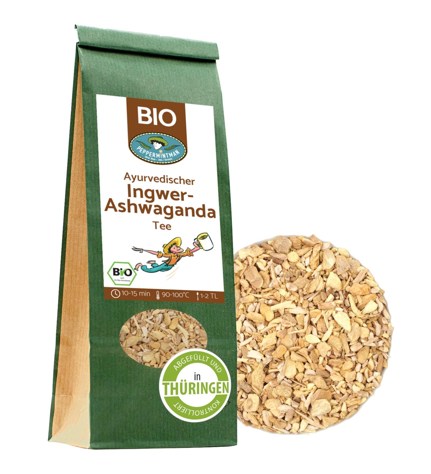 Organic Ashwagandha Tea 250g | Aromatic Hot & Cold Ginger Tea | Peppermintman | Laboratory Tested | Young & Old - Buy Online on GoSupps.com