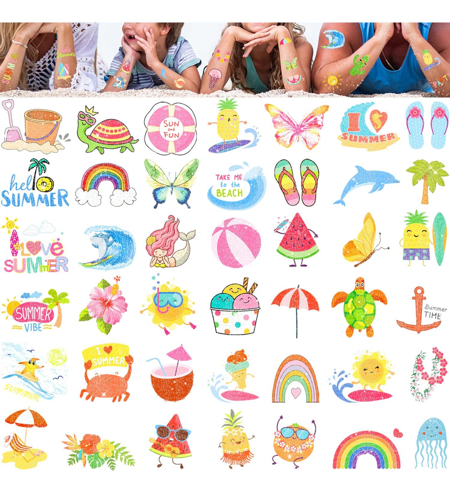 Glitter Summer Tattoos for Kids & Adults - Hawaiian Luau Themed, Waterproof Stickers for Pool Parties & Beach Decor - Buy Online on GoSupps.com