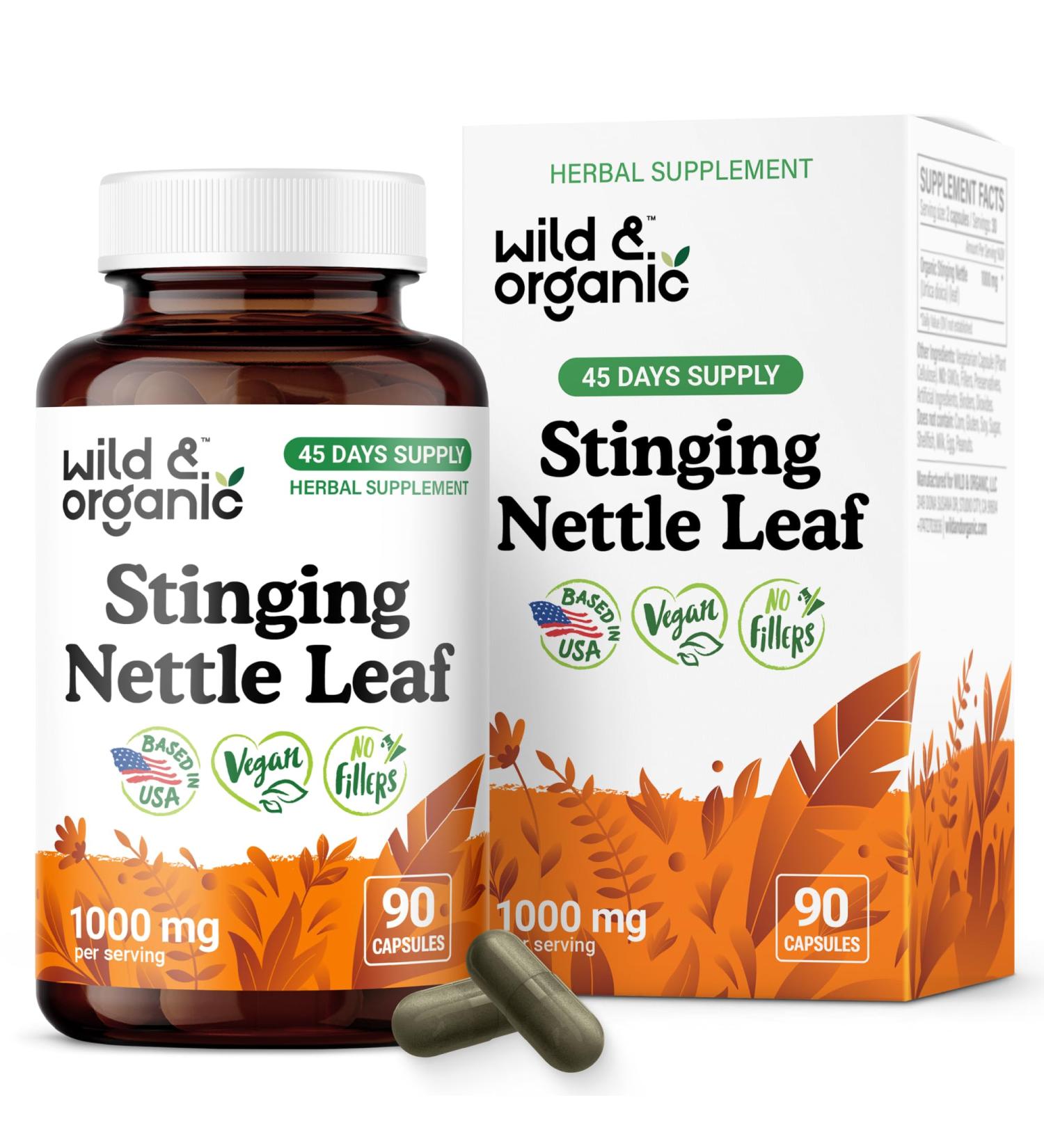Wild & Organic Stinging Nettle Leaf Capsules - 1000 mg Stinging Nettle Extract for Urinary Support - 90 Vegan Herb Capsules - 45 Days Supply - Non-GMO Gluten-Free No Fillers 90 Count (Pack of 1) - Buy Online on GoSupps.com