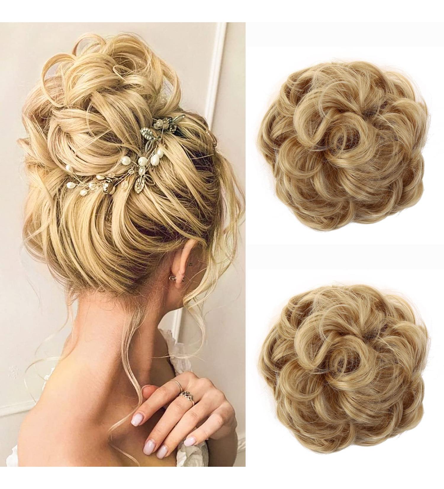 JJstar 2PCS Curly Messy Bun Hair Piece Set - Blonde Synthetic Fiber Scrunchies for Women & Girls - Buy Online on GoSupps.com