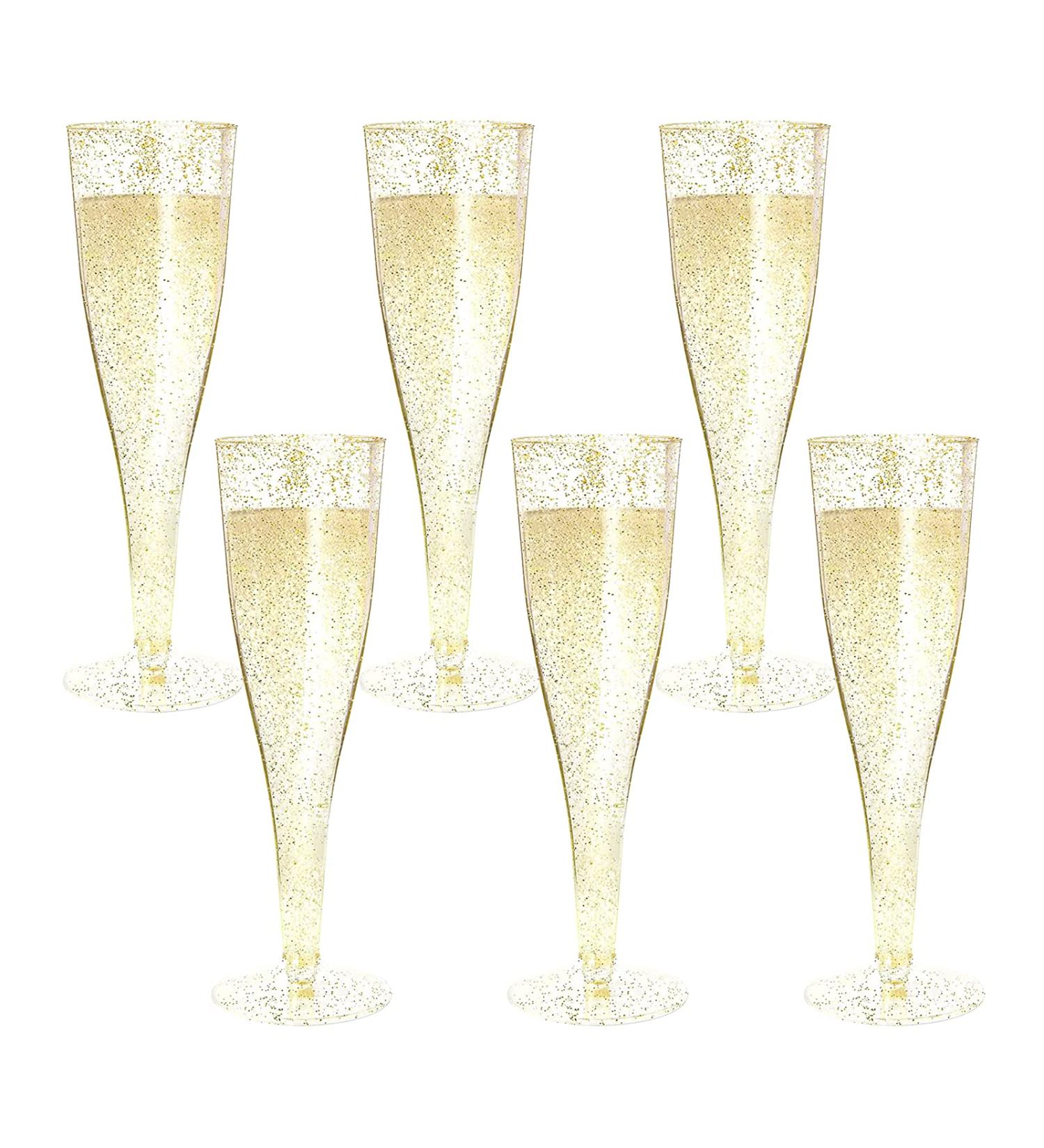 MR.FOAM Disposable Champagne Flutes - 6PC Gold Glitter Plastic glasses for Parties - 6.5 OZ - Buy Online on GoSupps.com