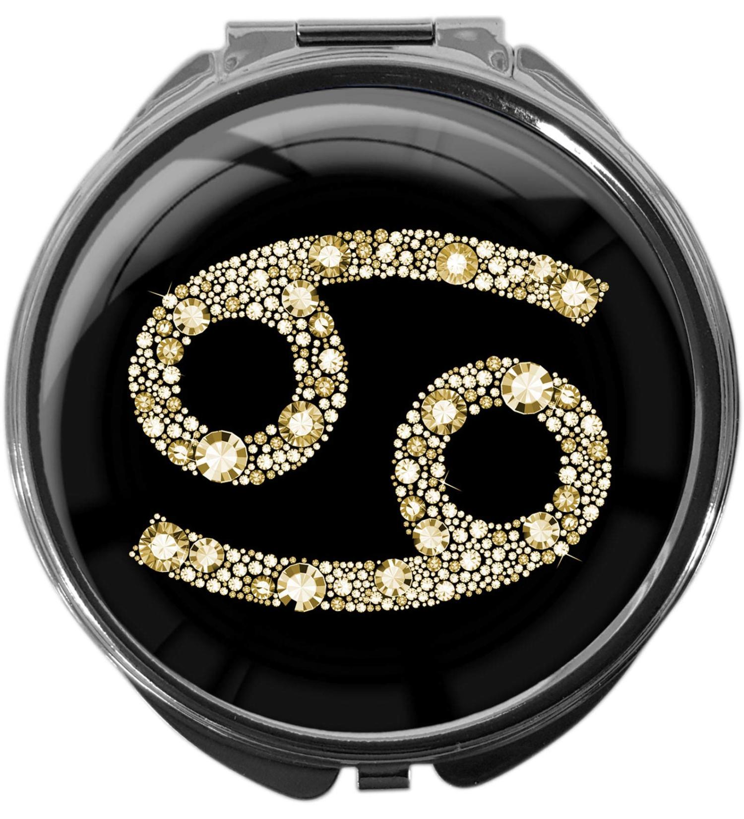 Buy Round Metal Pill Box with Mirror - 3 Compartments - Zodiac Sign Cancer - Stylish & Durable | International Shipping - Buy Online on GoSupps.com