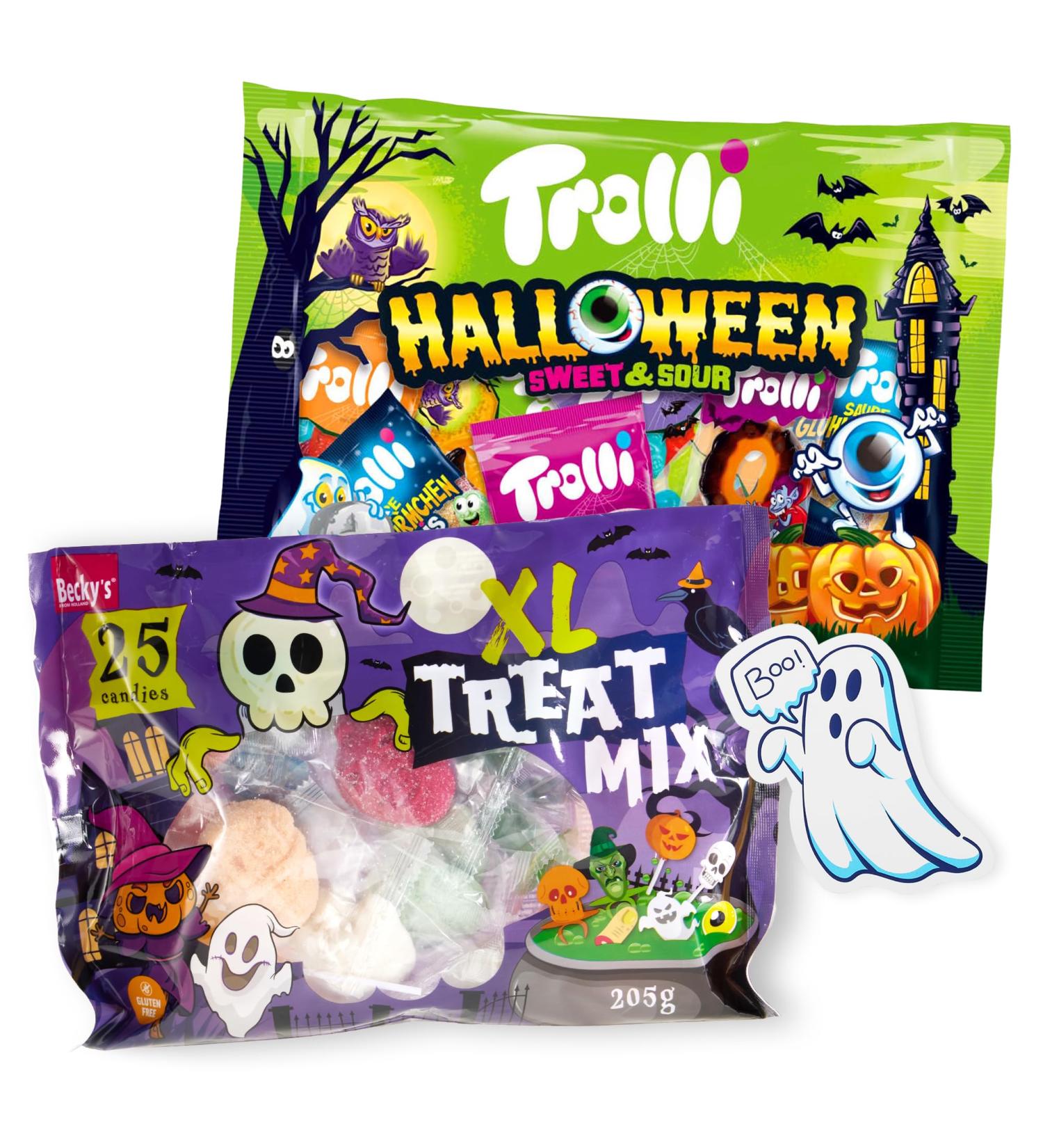 Pack Bonbons Halloween Mix Becky 205g & Trolli Sweet & Sour 360g avec autocollant fant me id al pour trick or treat enfants f te d Halloween d co bo te bonbons & plaisir gourmand effrayant Halloween Mix - 1 Pack (Becky 205g & Trolli 360g) - Buy Online on GoSupps.com