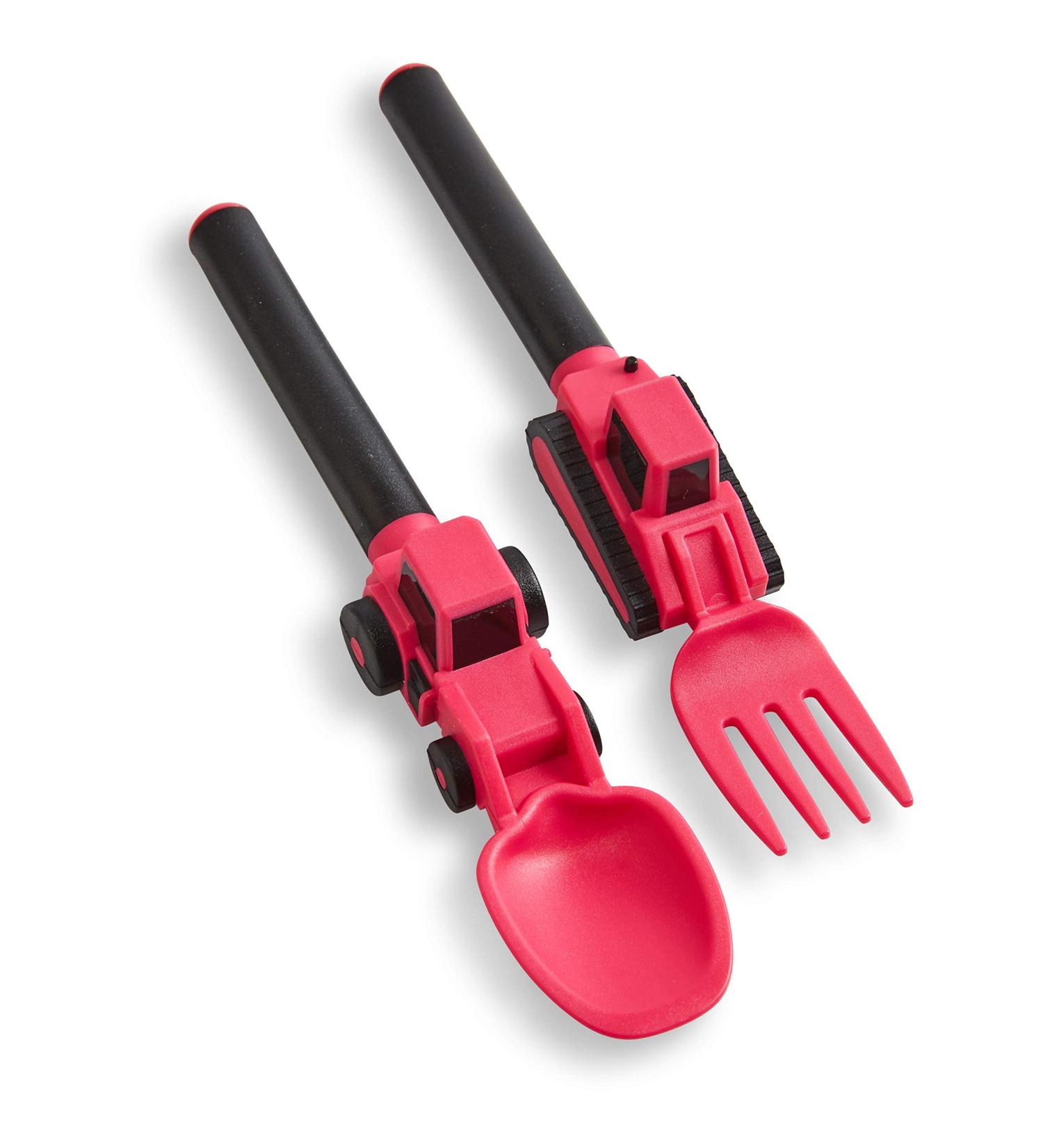 Dinneractive Construction Themed Utensil Set for Kids - 2-Piece Fork and Spoon for Toddlers in Fuschia - Buy Online on GoSupps.com