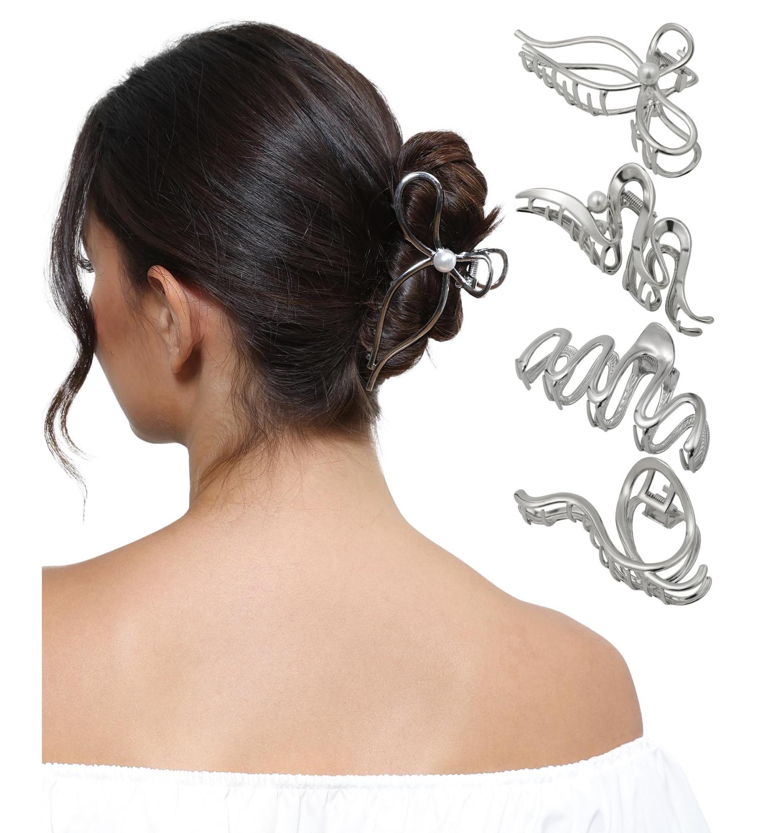 Welrog 4-Pack Metal Hair Clips for Women | Large Silver Hair Accessories for Thick Hair - Perfect for Girls - Buy Online on GoSupps.com