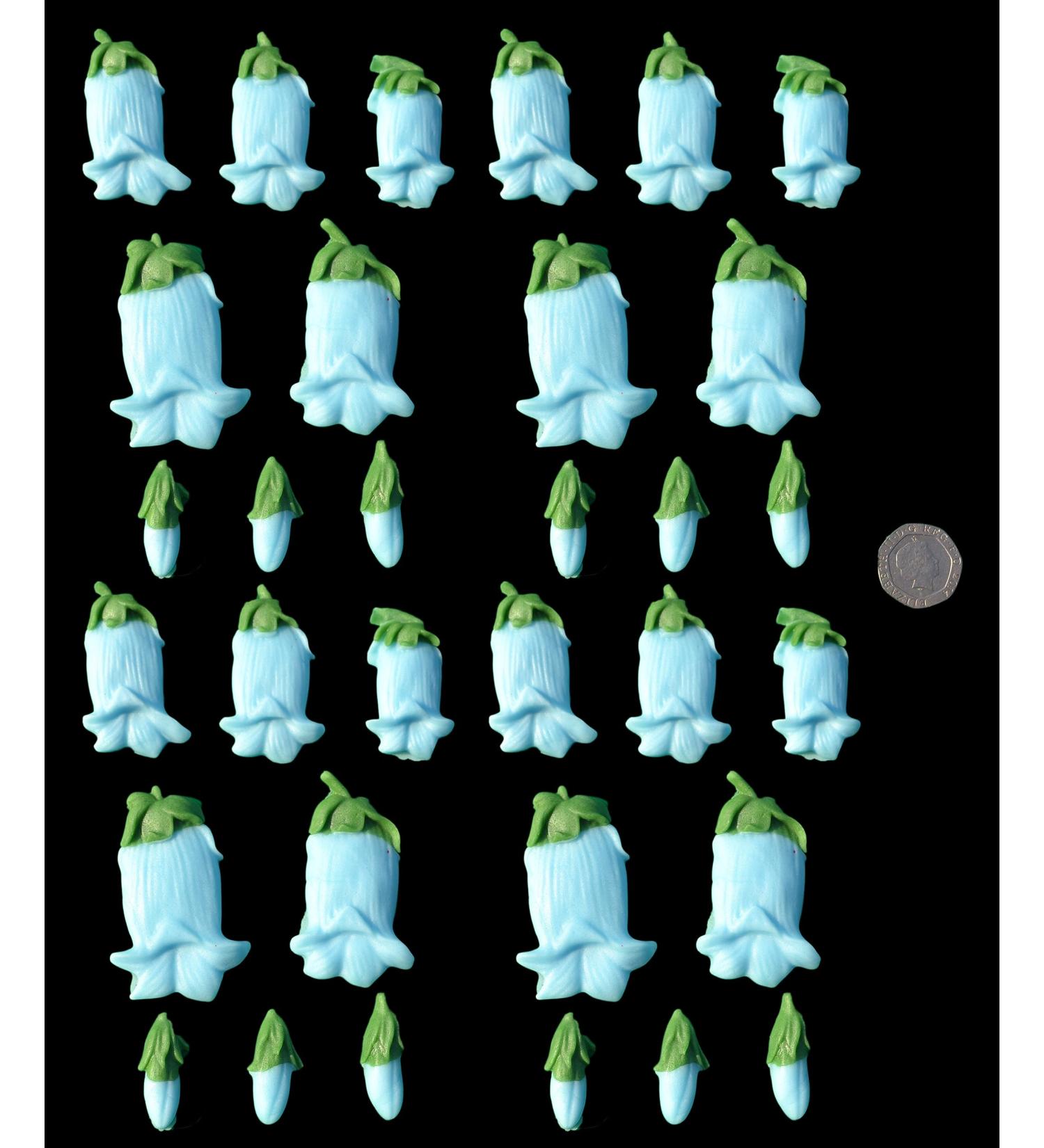 32 x Edible 3D BlueBell Blue Bell Flowers icing toppers cake cupcakes decorations (Ice White)