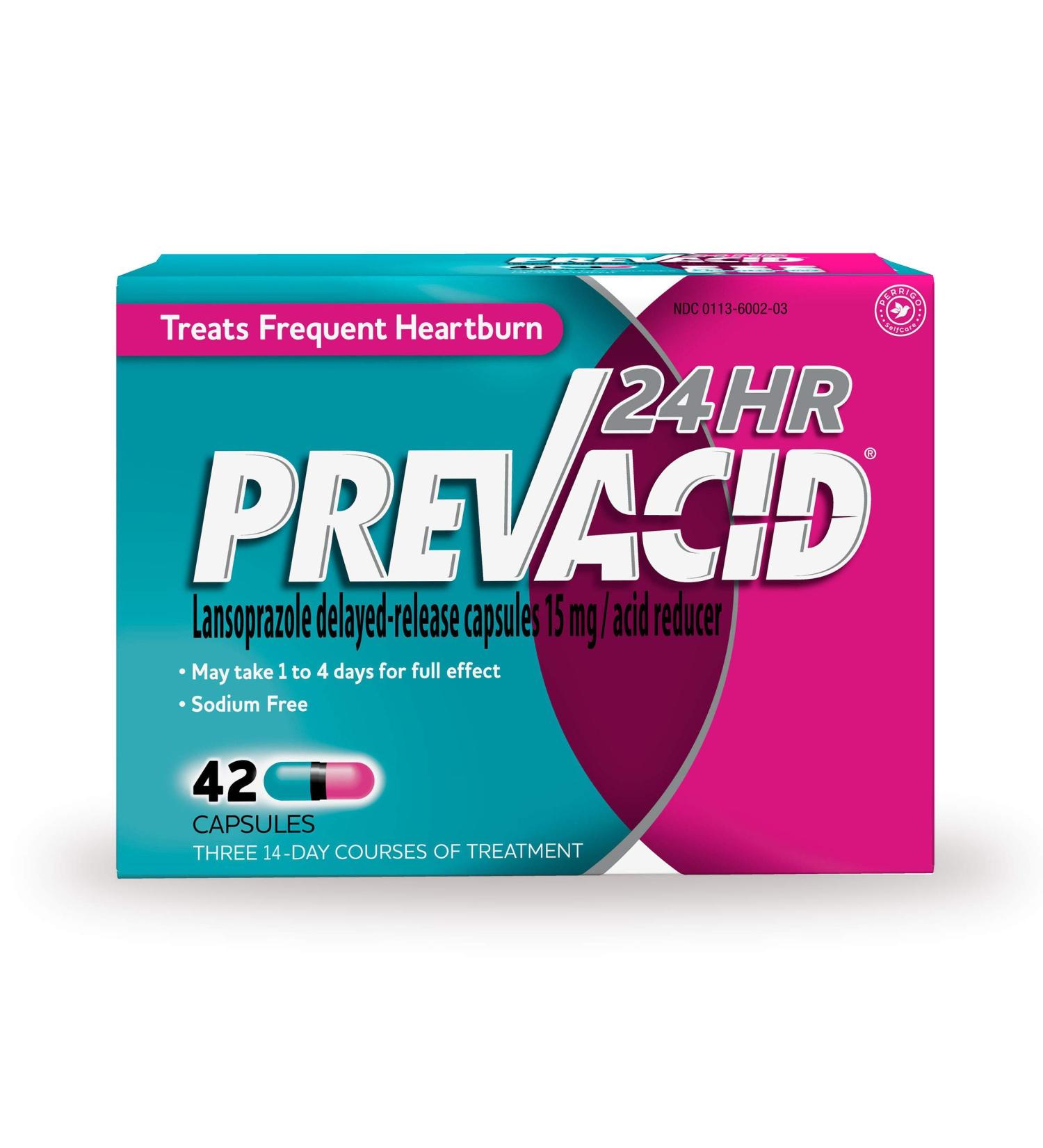 Prevacid 24HR Lansoprazole 15mg Capsules - 42 Count, Acid Reducer for Heartburn Relief - Buy Online on GoSupps.com
