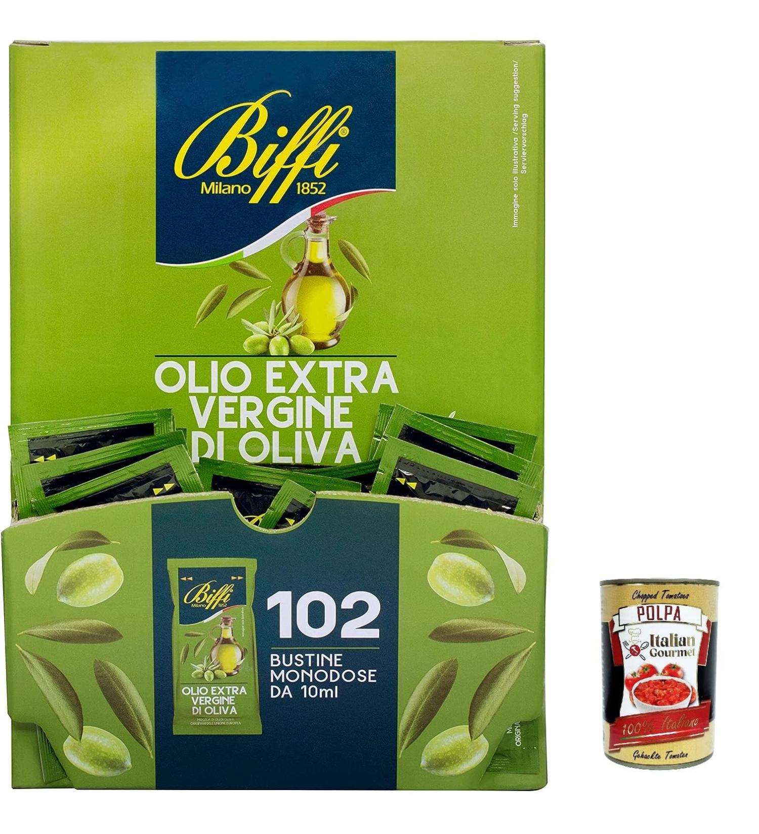  Italian Gourmet E.R. Biffi Extra Virgin Pack of 6 sachets of extra virgin olive oil (102 x 10ml) + 400g Italian gourmet polpa - Buy Online on GoSupps.com