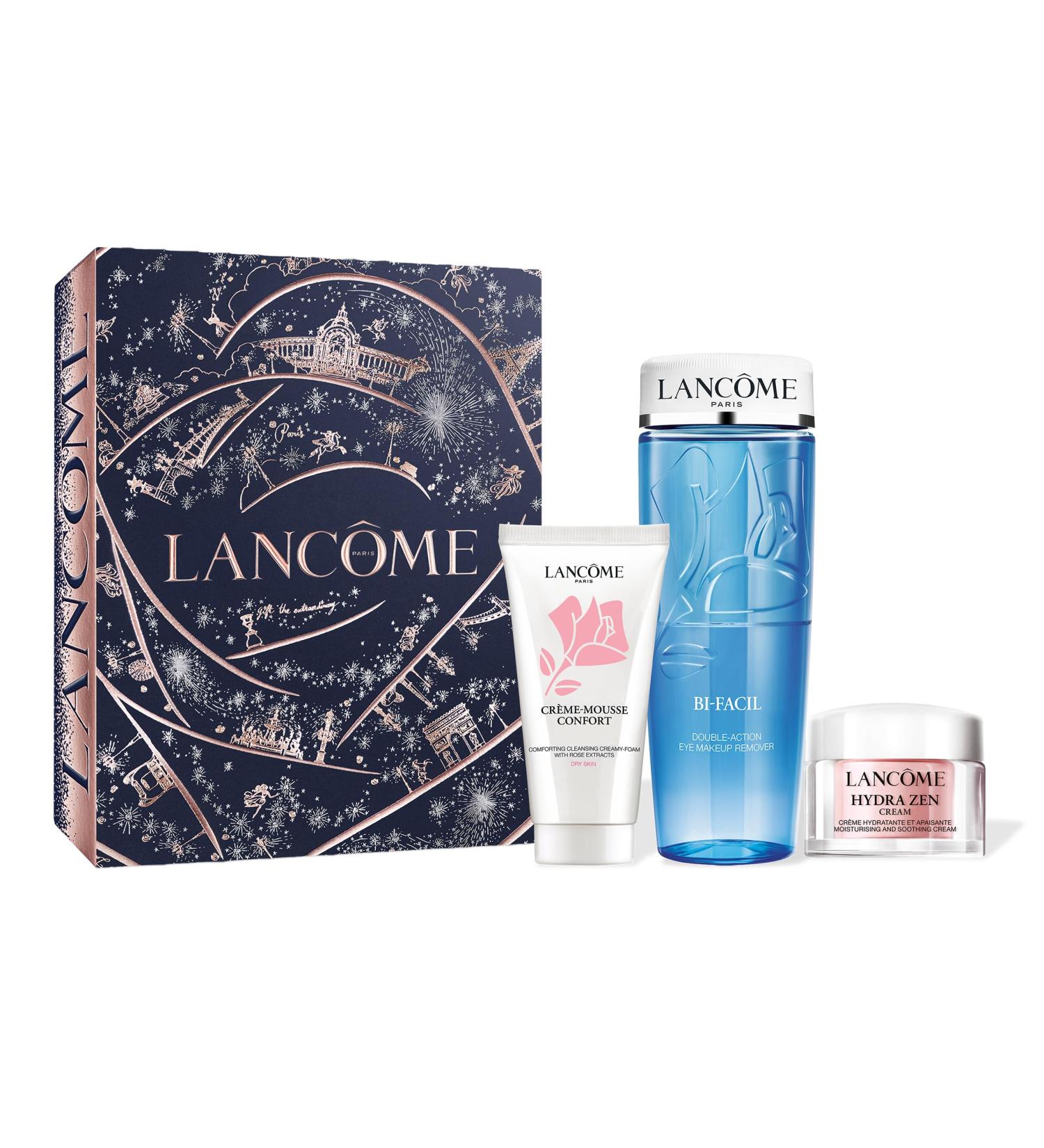 Lanc me Skincare Gift Set - Full Size Bi-Facil Makup Remover 4.3 Fl Oz & Travel Size Cleanser and Moisturizer - Limited Edition - Buy Online on GoSupps.com
